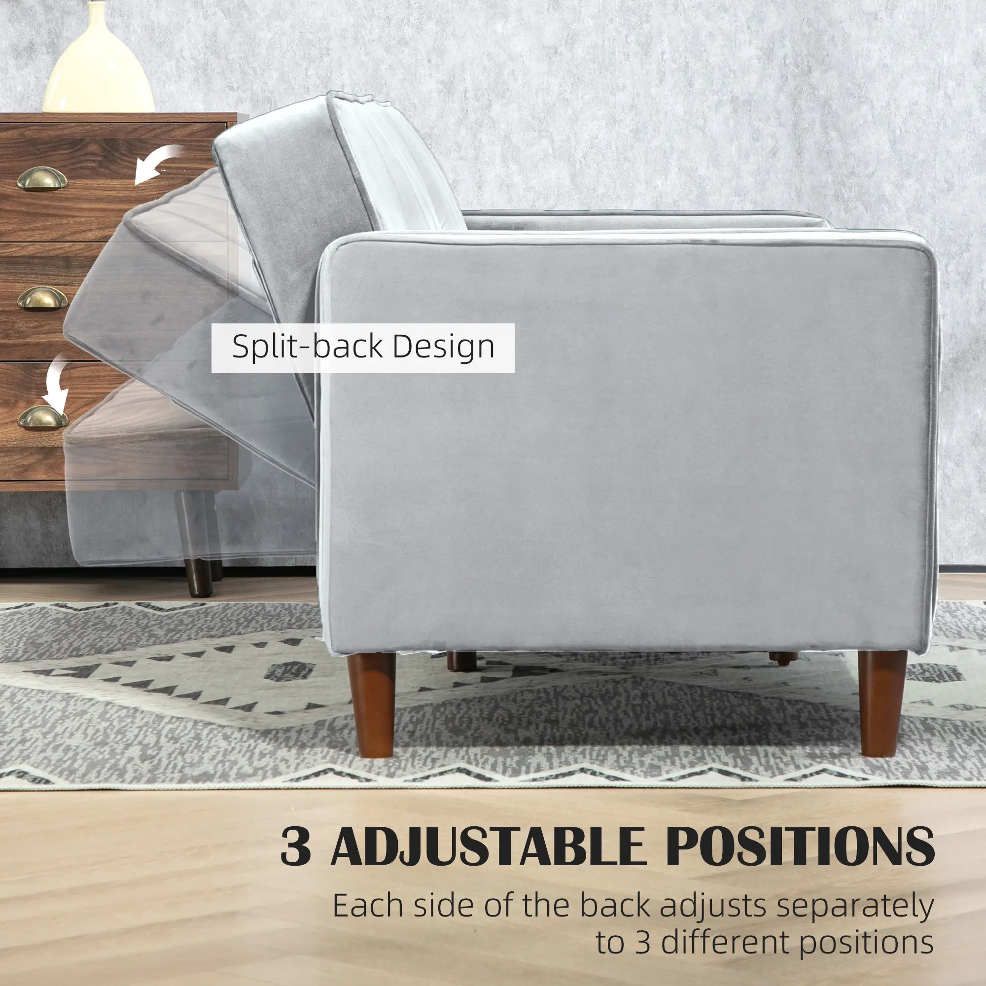 Velvet Sofa Bed 189 x 80.5 x 78.5cm - Light Grey - 5