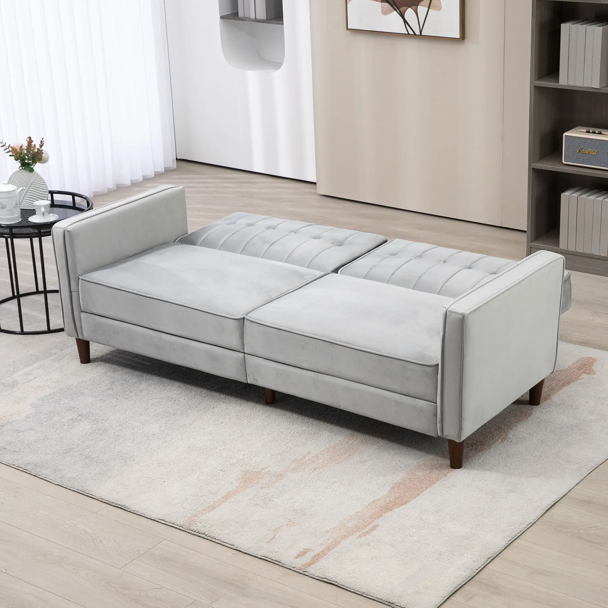 Velvet Sofa Bed 189 x 80.5 x 78.5cm - Light Grey - 7
