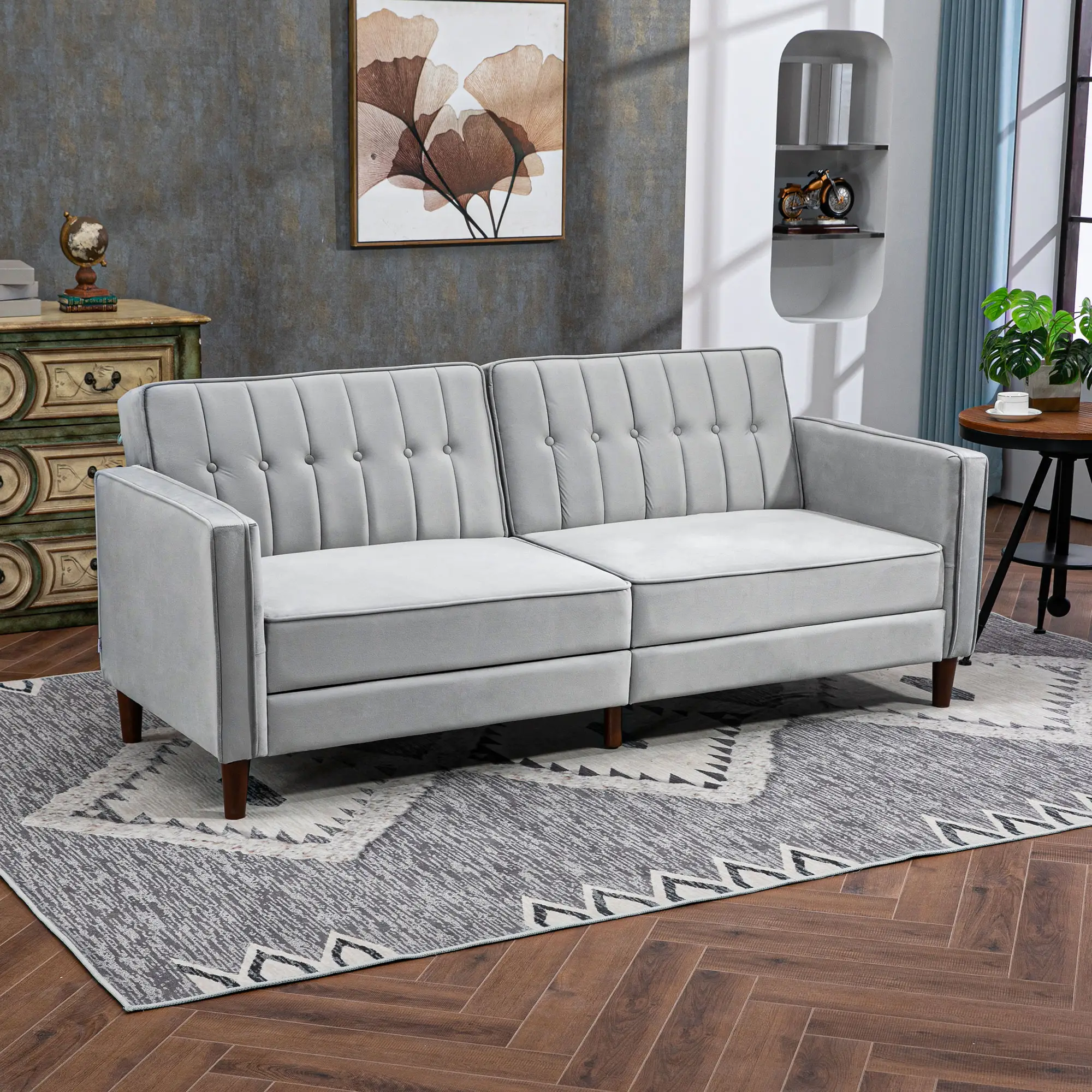 Velvet Sofa Bed 189 x 80.5 x 78.5cm - Light Grey - 10