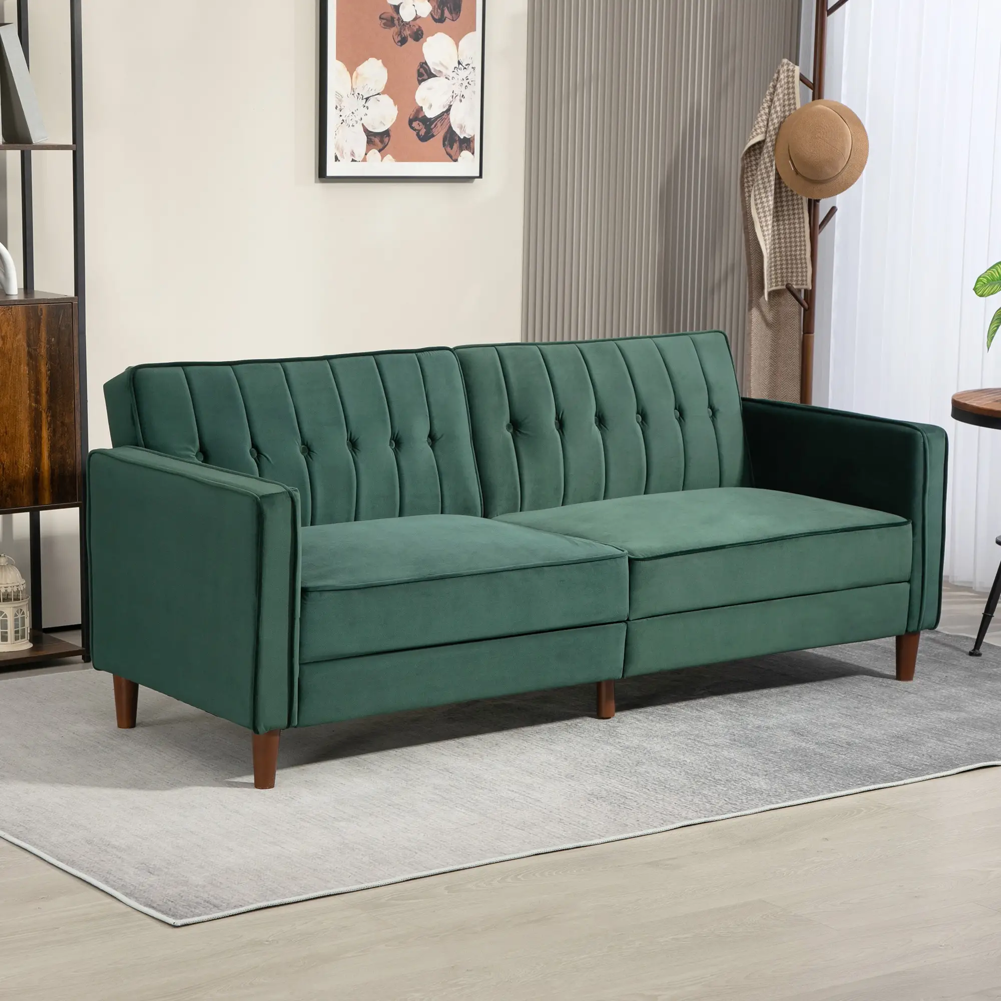 Velvet Sofa Bed 189 x 80.5 x 78.5cm - Green - 2