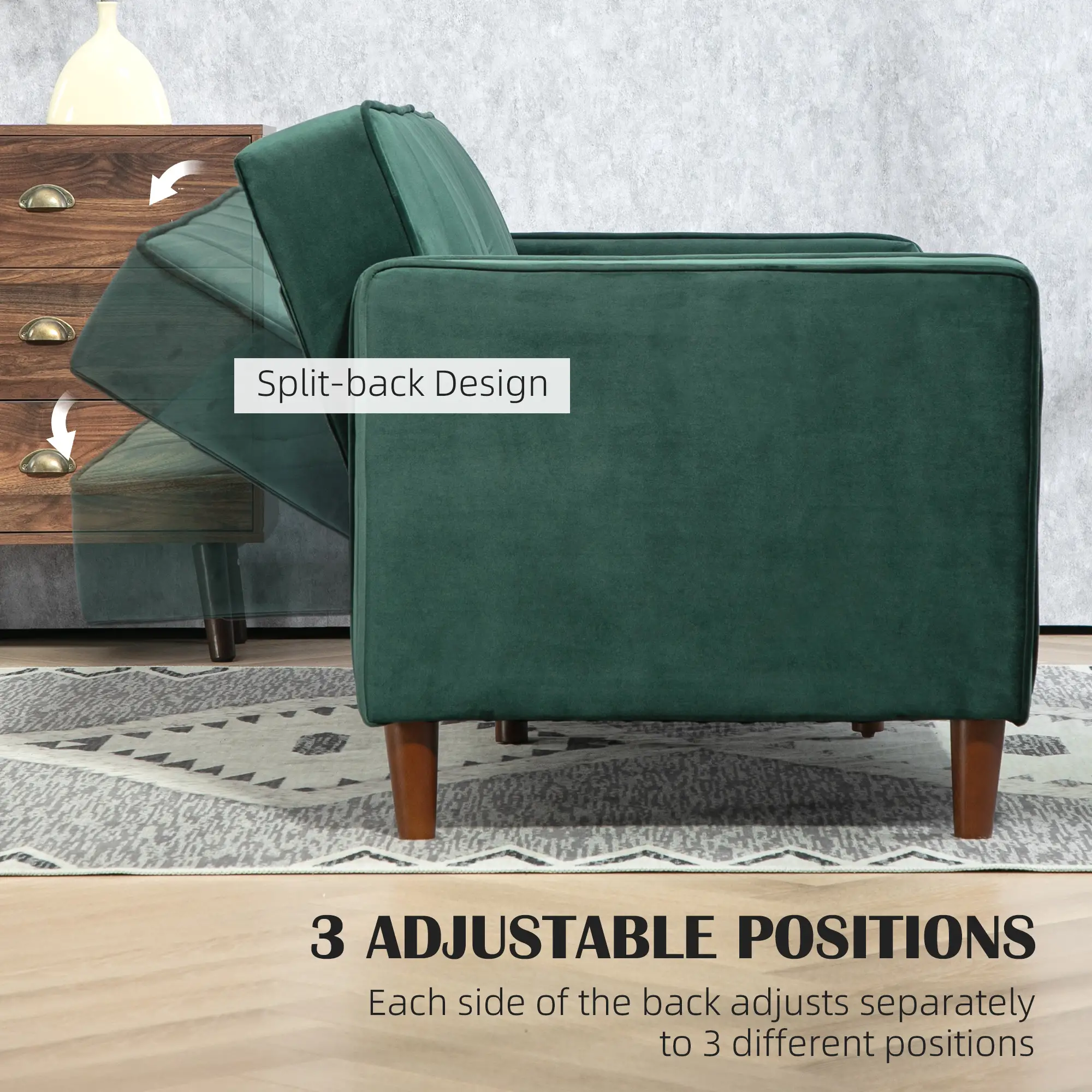 Velvet Sofa Bed 189 x 80.5 x 78.5cm - Green - 5