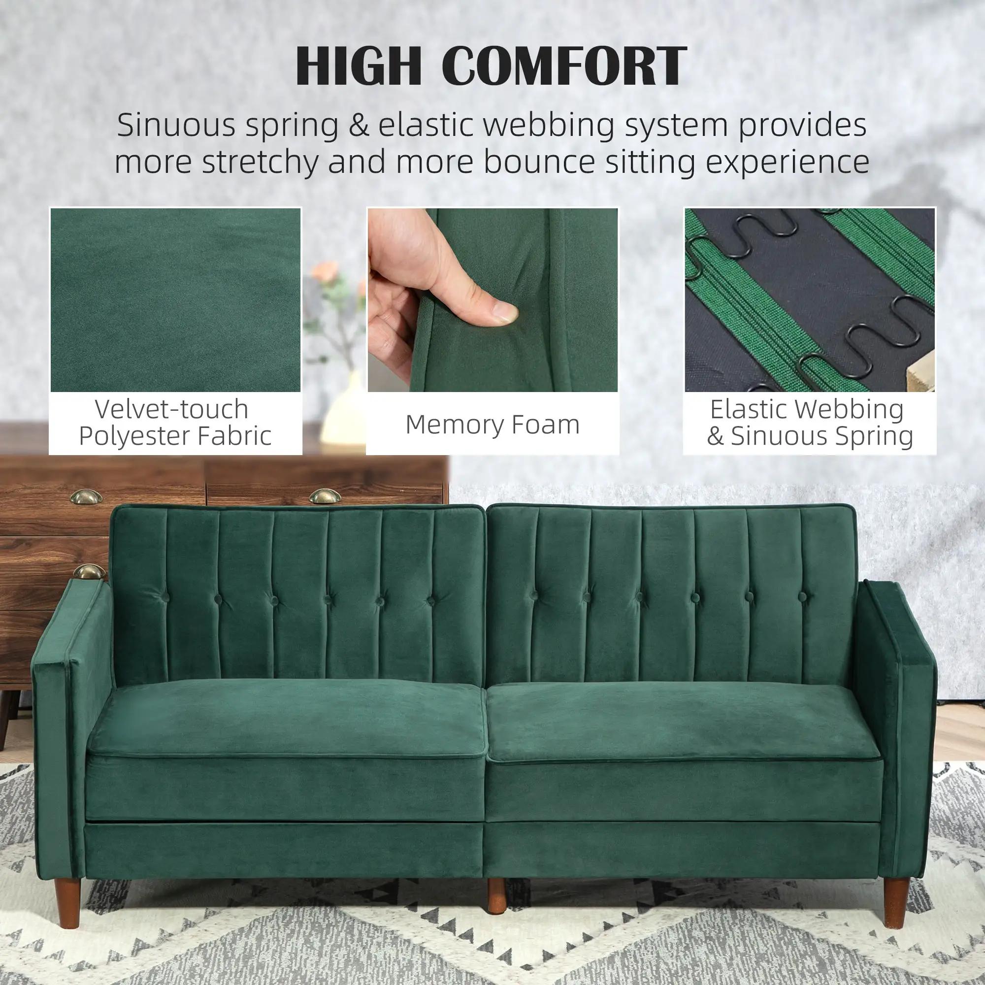 Velvet Sofa Bed 189 x 80.5 x 78.5cm - Green - 6