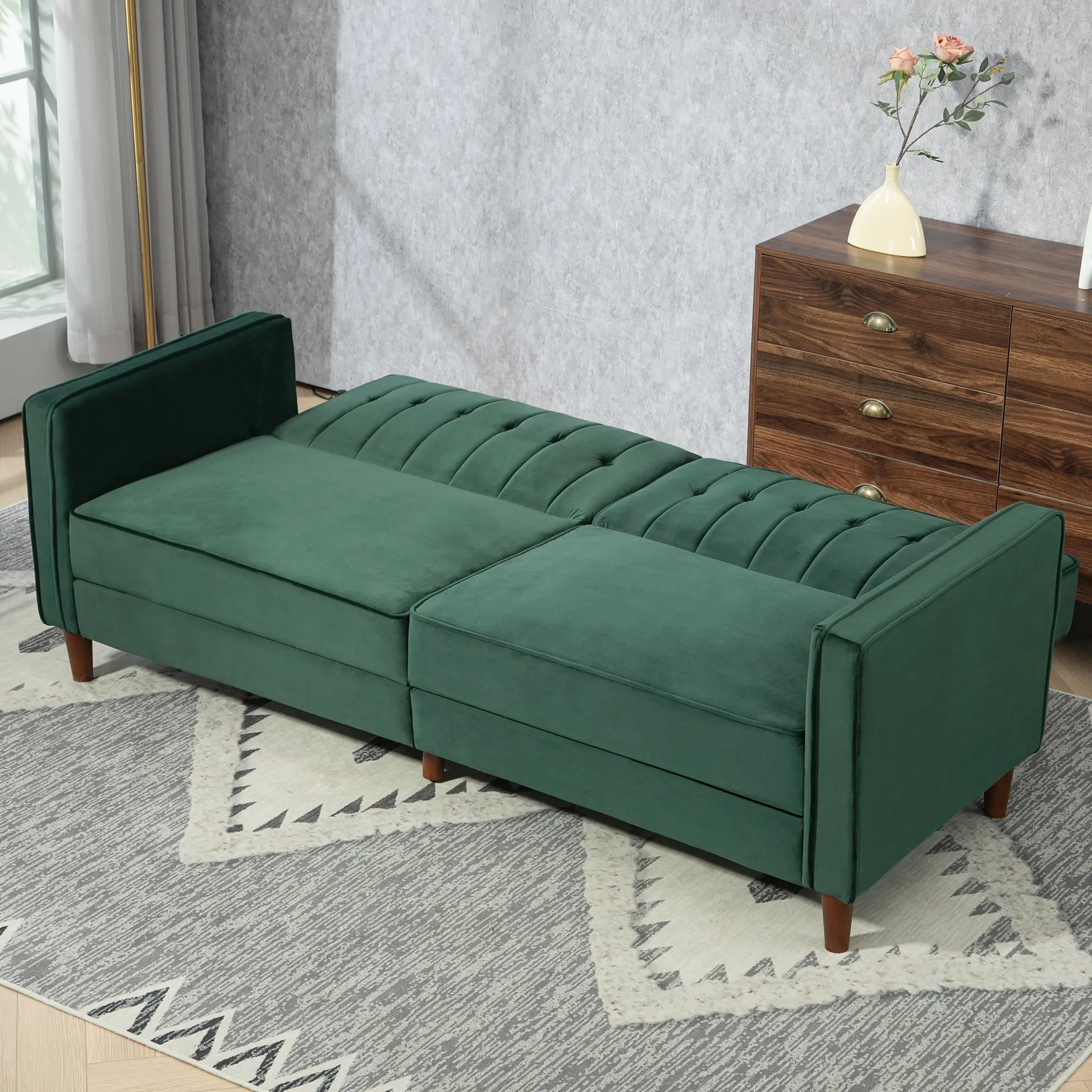 Velvet Sofa Bed 189 x 80.5 x 78.5cm - Green - 7