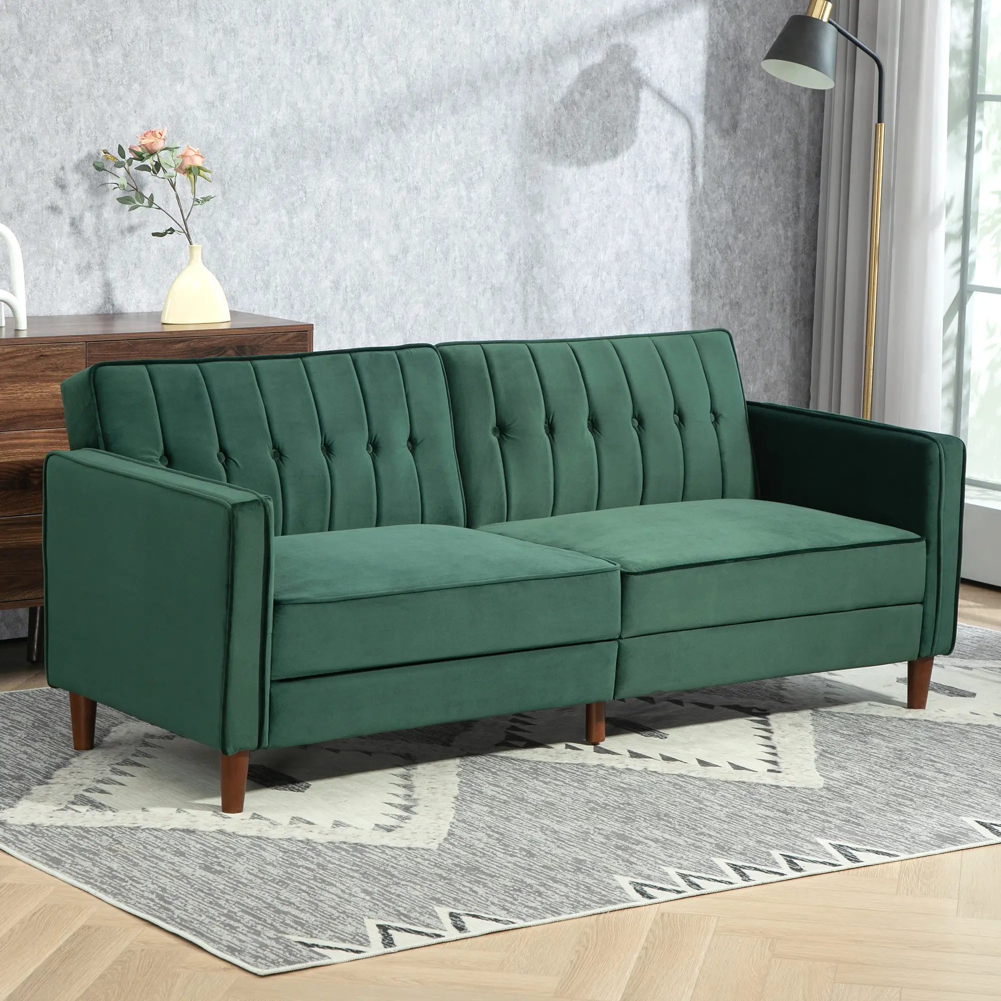 Velvet Sofa Bed 189 x 80.5 x 78.5cm - Green - 10