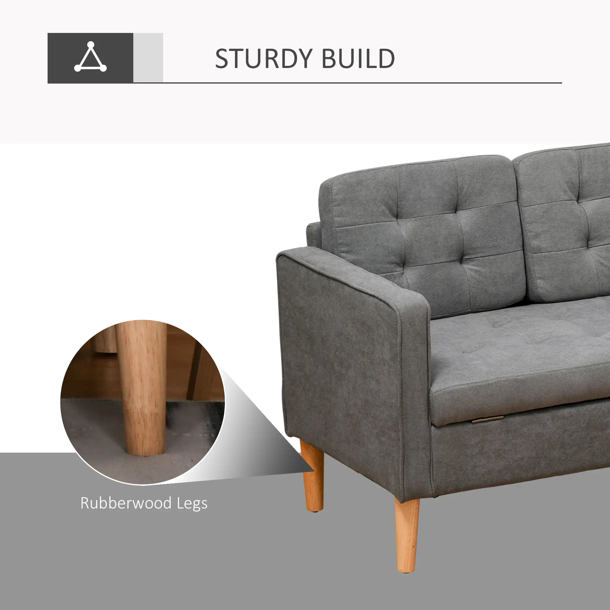 3 Seater Sofa 169 x 63 x 82cm - Grey - 5
