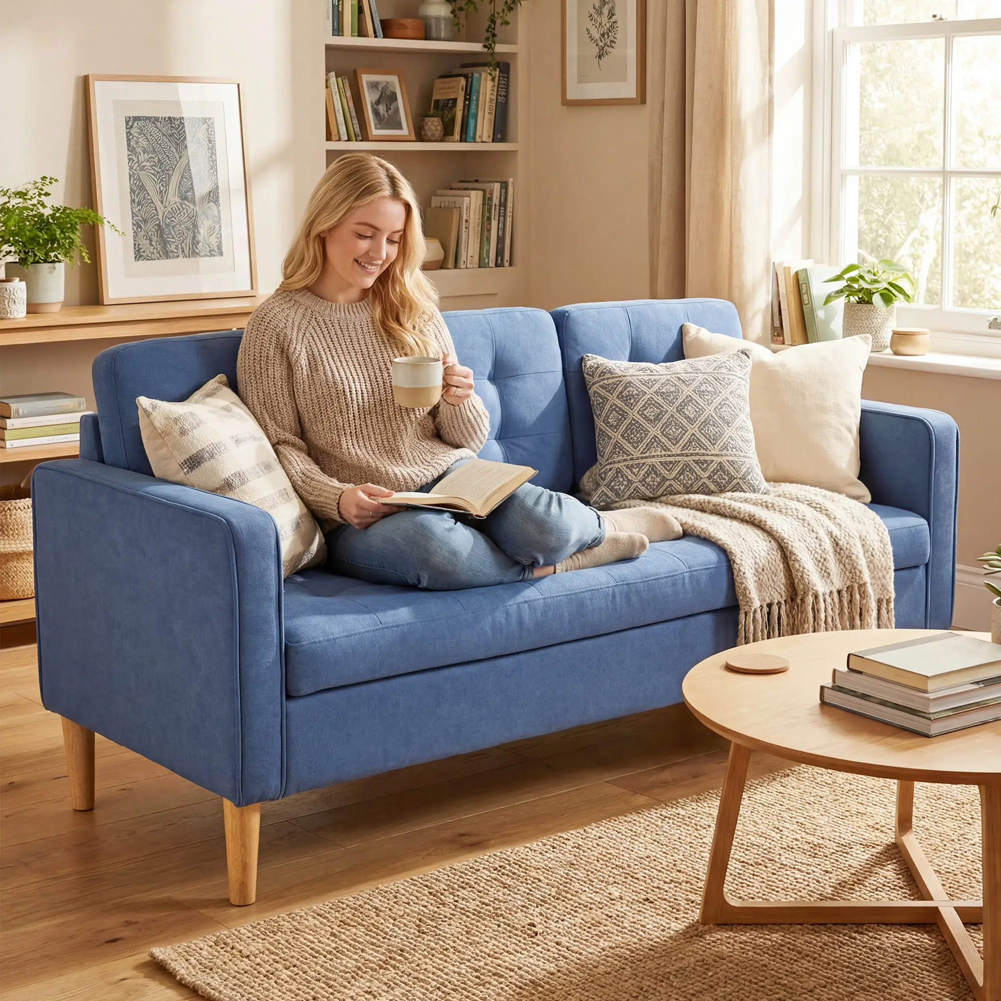 3 Seater Sofa 169 x 63 x 82cm - Blue - 2