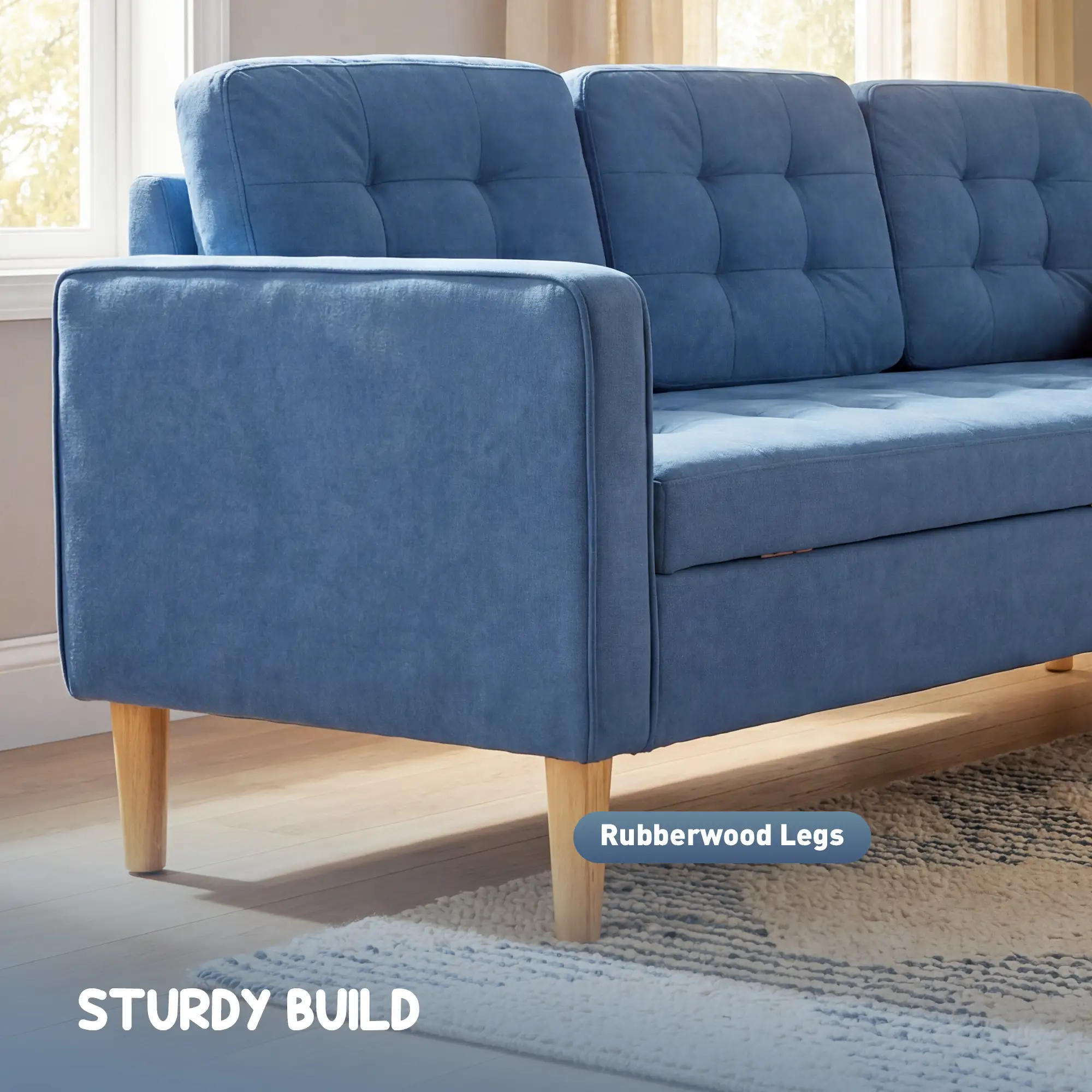 3 Seater Sofa 169 x 63 x 82cm - Blue - 5