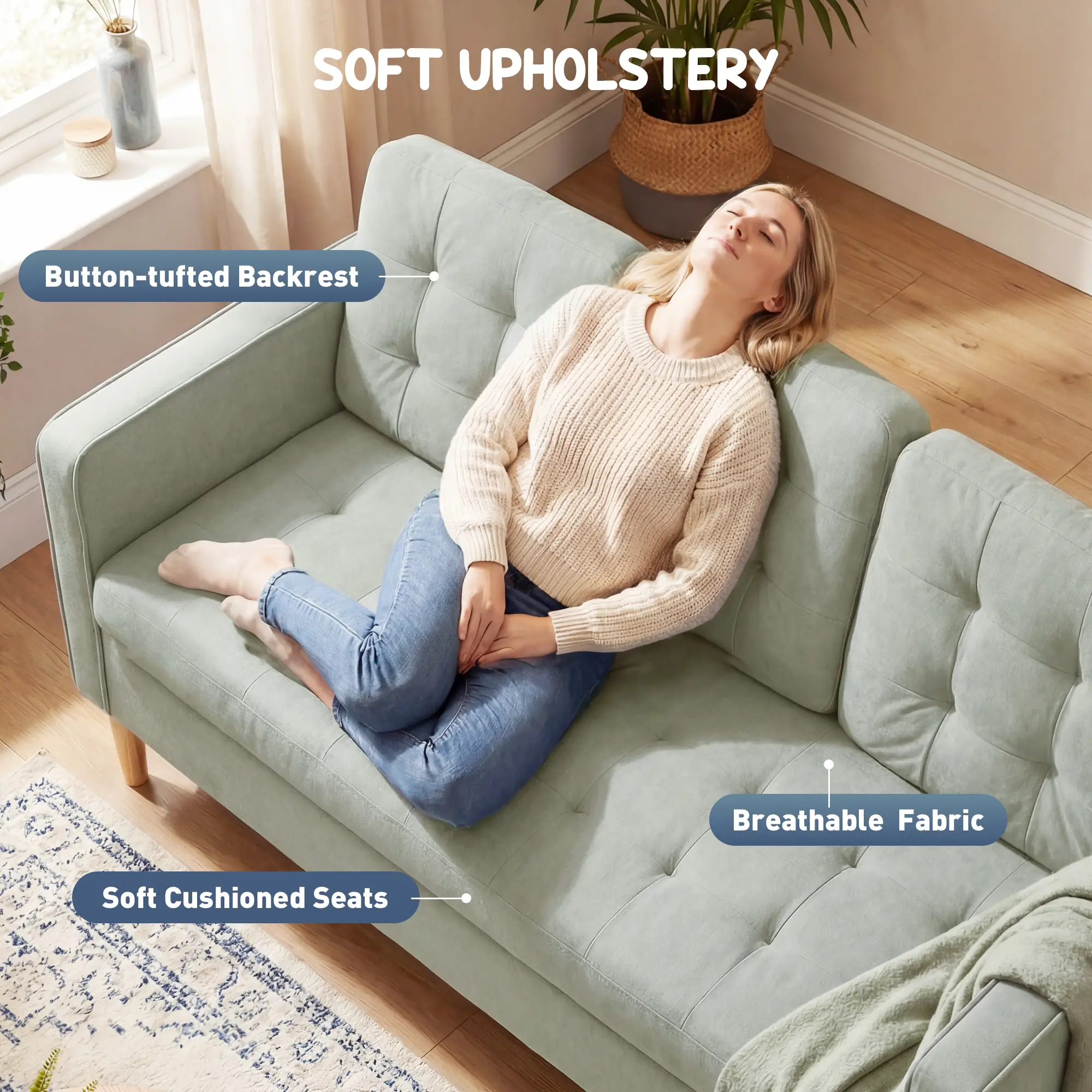 3 Seater Sofa 169 x 63 x 82cm - Light Grey - 4