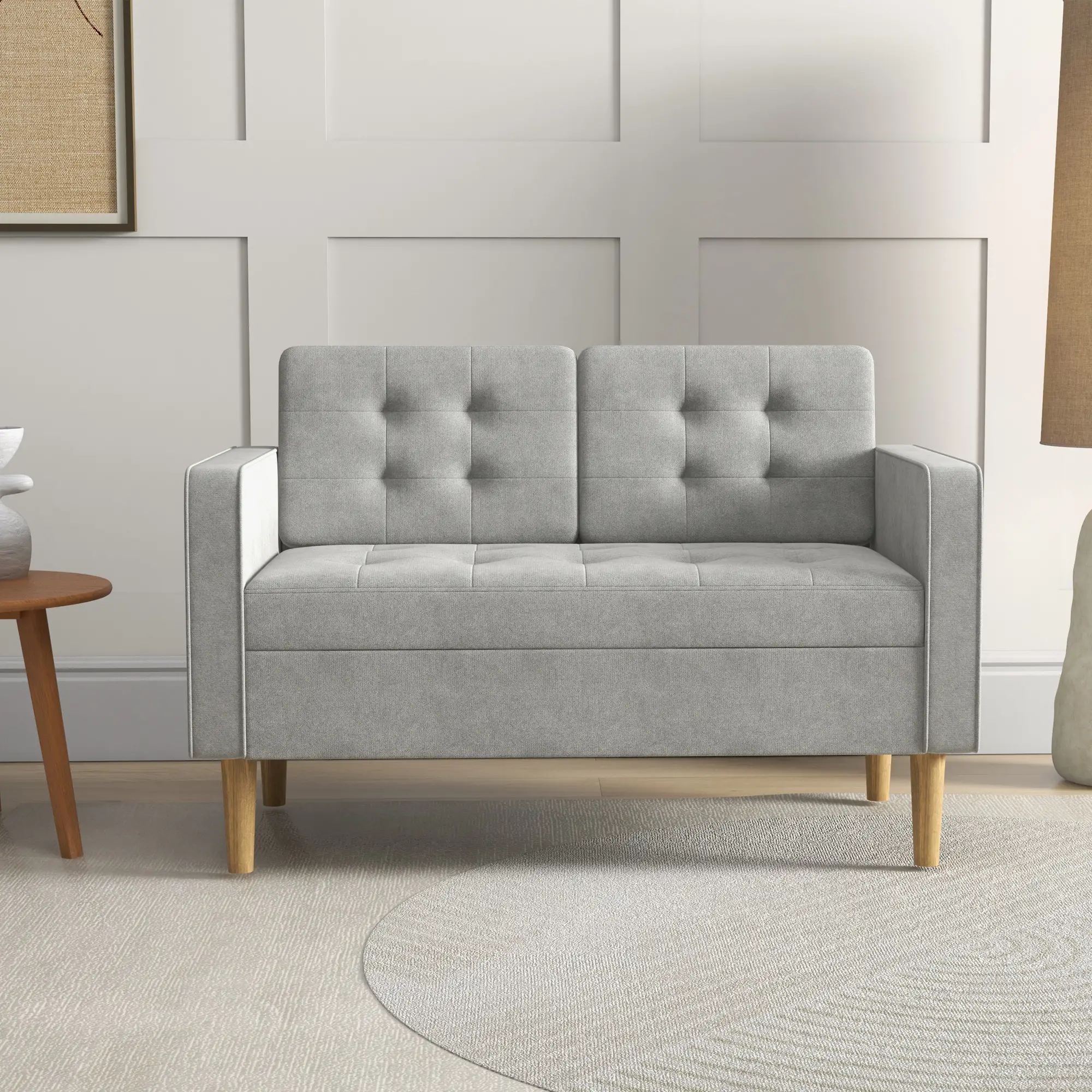 2 Seater Sofa 117 x 62 x 78cm - Light Grey - 2