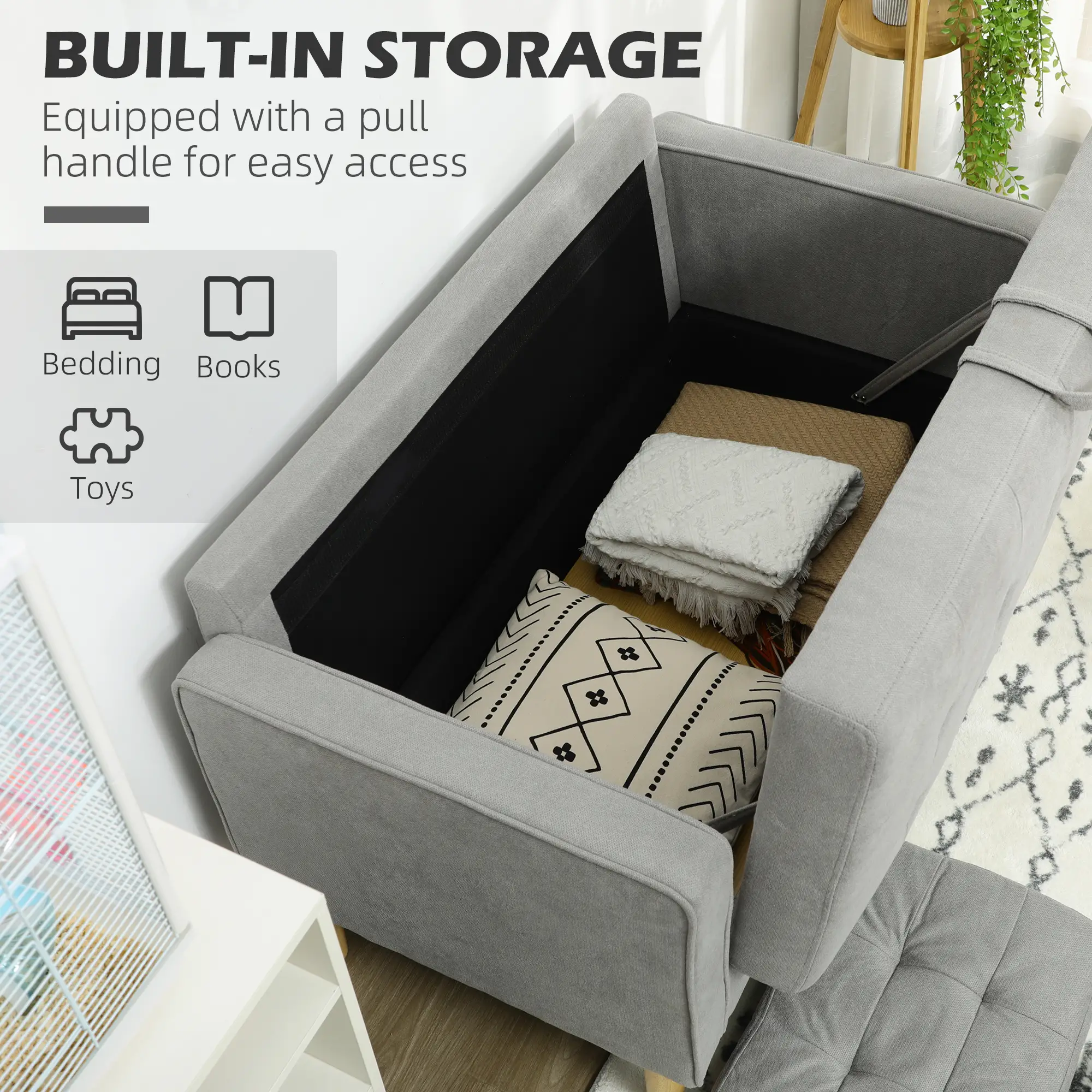 2 Seater Sofa 117 x 62 x 78cm - Light Grey - 4