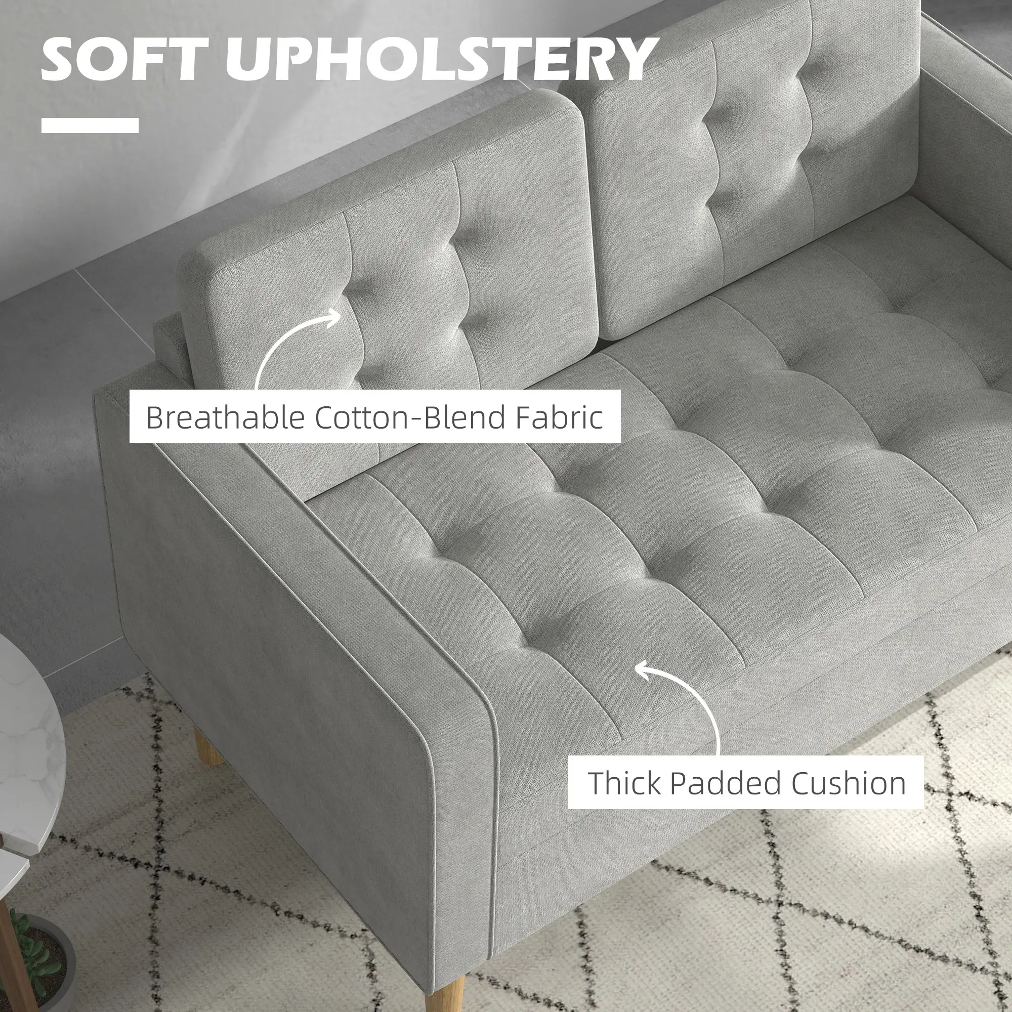 2 Seater Sofa 117 x 62 x 78cm - Light Grey - 5