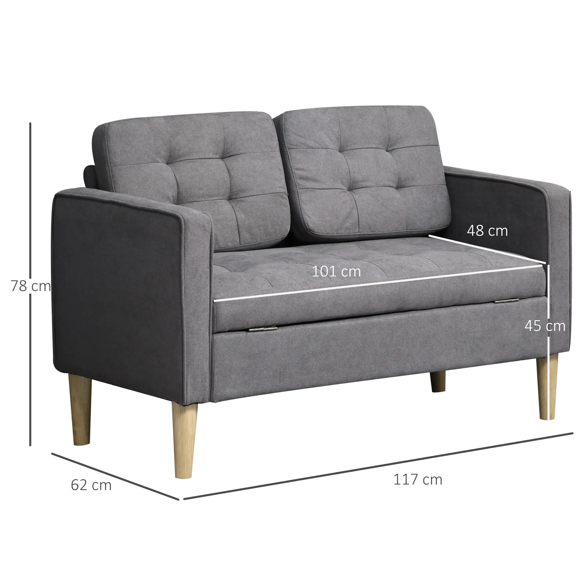 2 Seater Sofa 117 x 62 x 78cm - Grey - 3