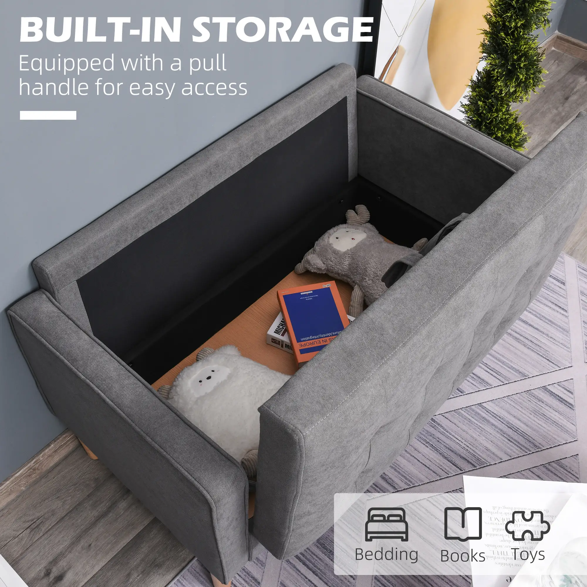 2 Seater Sofa 117 x 62 x 78cm - Grey - 4