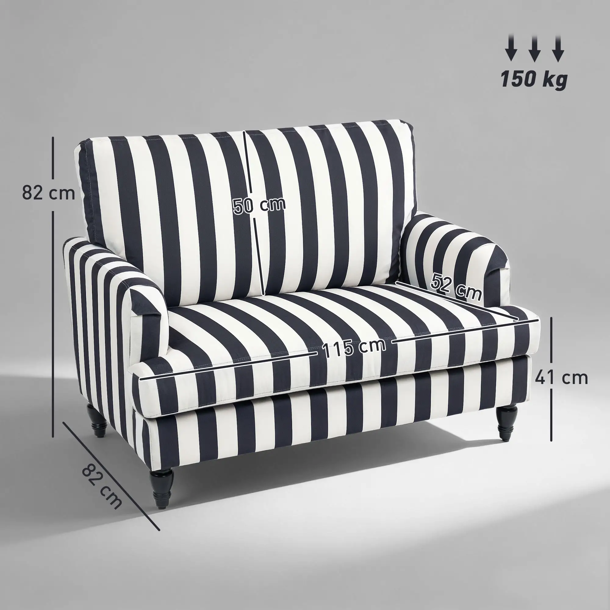 Velvet Sofa 115 x 82 x 82cm - Black And White - 3
