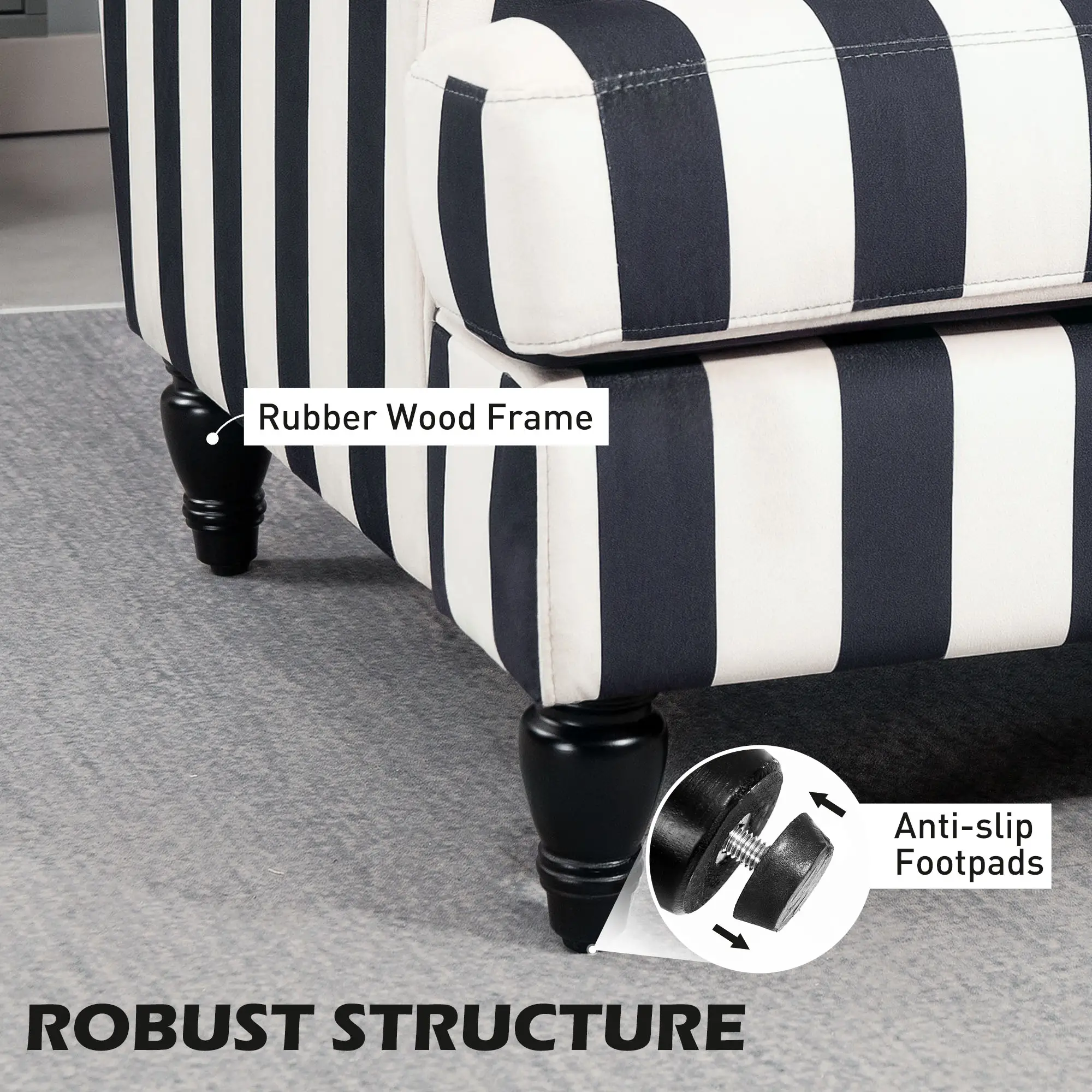 Velvet Sofa 115 x 82 x 82cm - Black And White - 6
