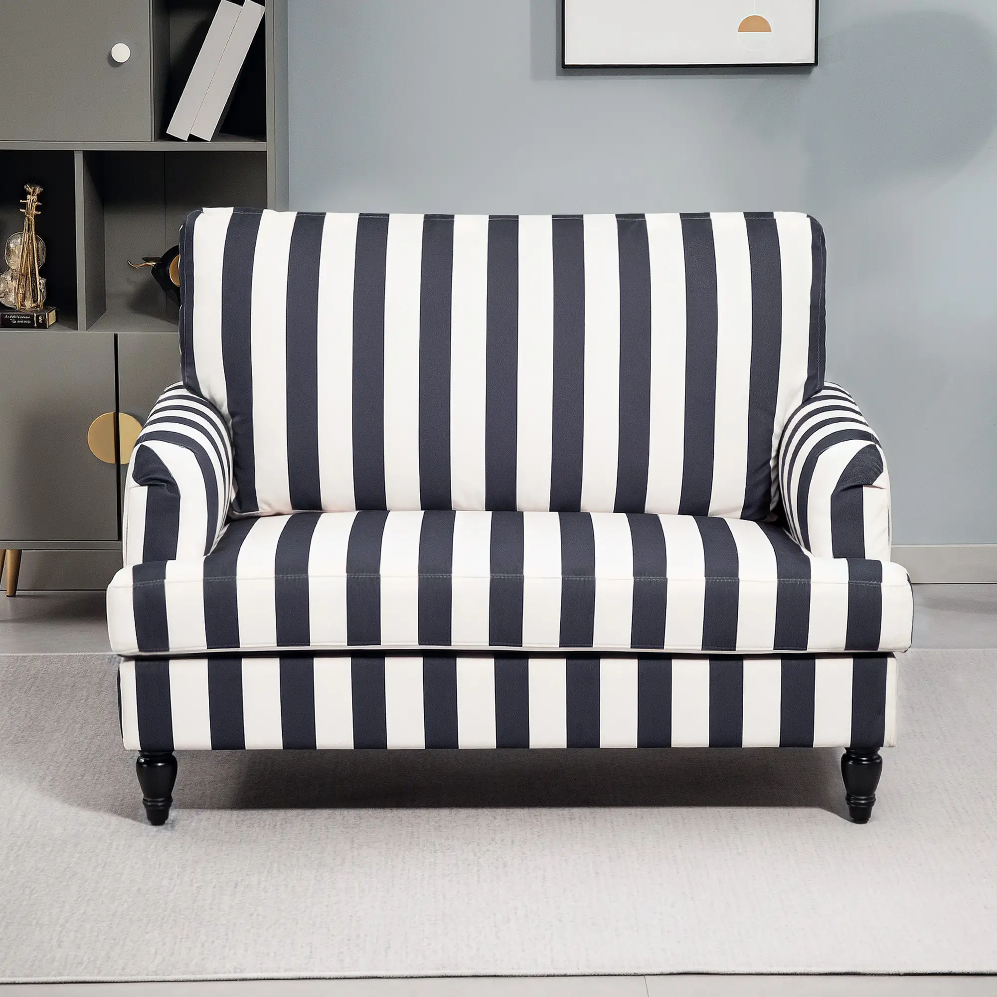 Velvet Sofa 115 x 82 x 82cm - Black And White - 7