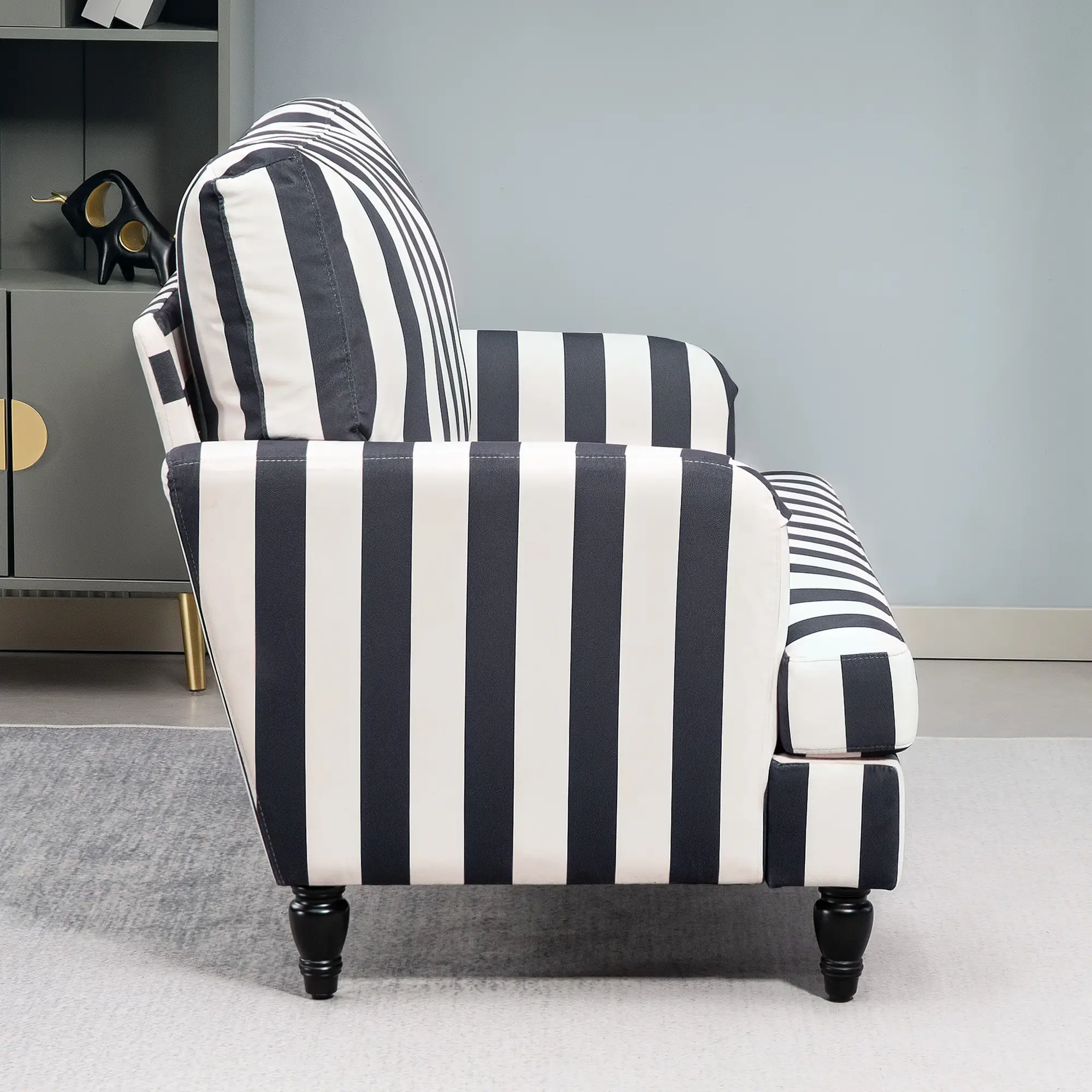 Velvet Sofa 115 x 82 x 82cm - Black And White - 8