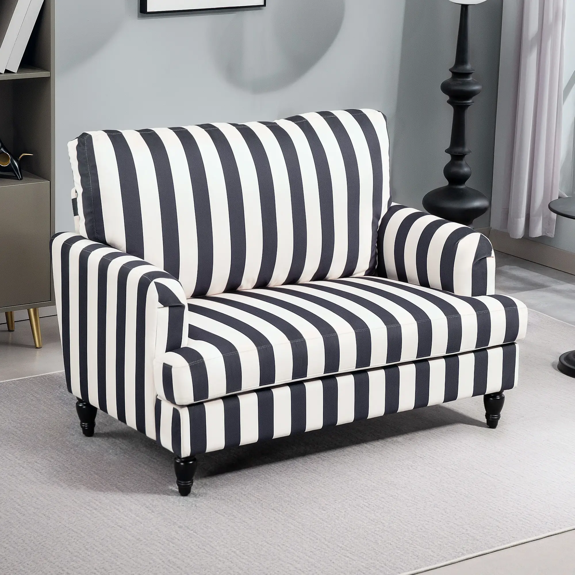Velvet Sofa 115 x 82 x 82cm - Black And White - 10