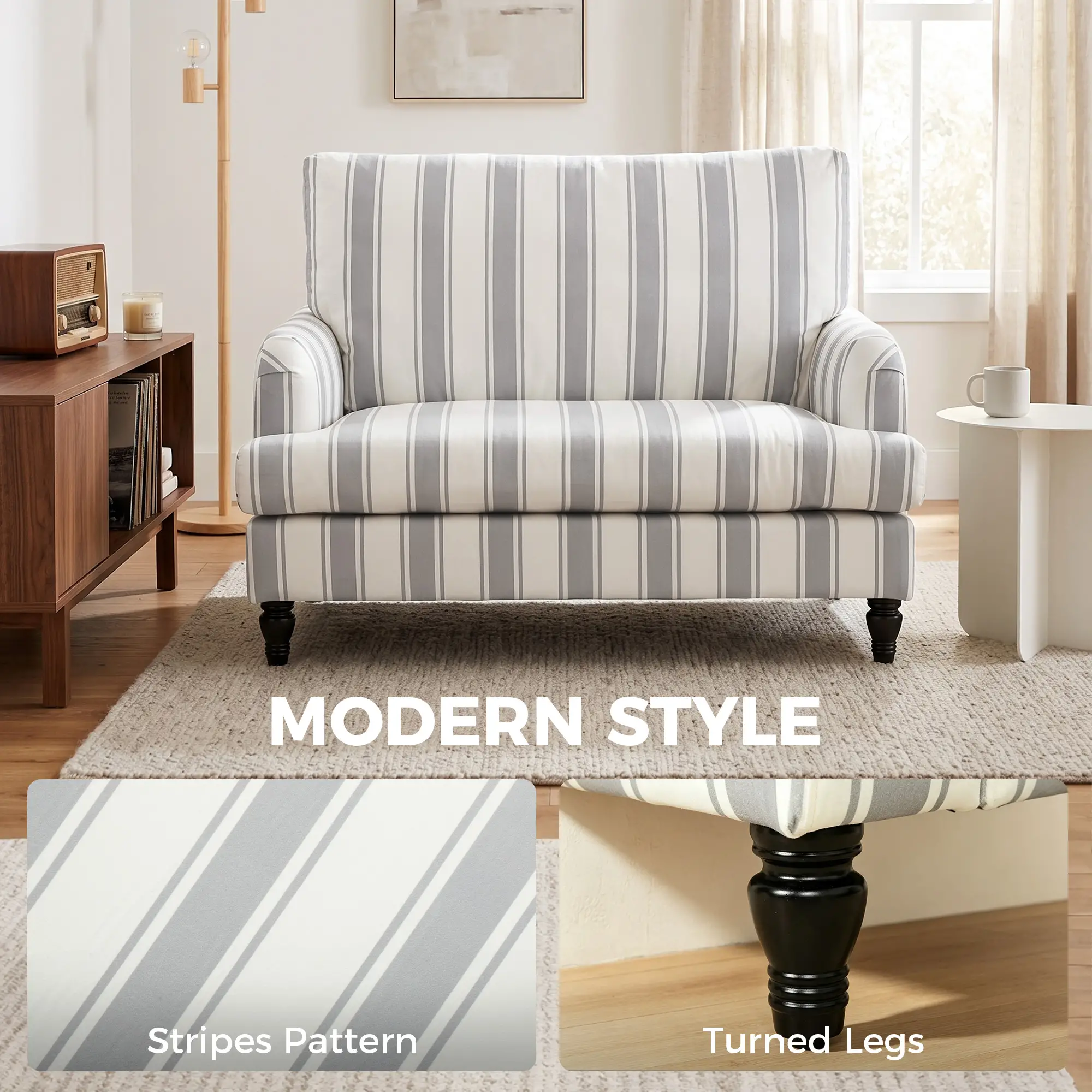 Velvet Sofa 115 x 82 x 82cm - Grey, Black - 4