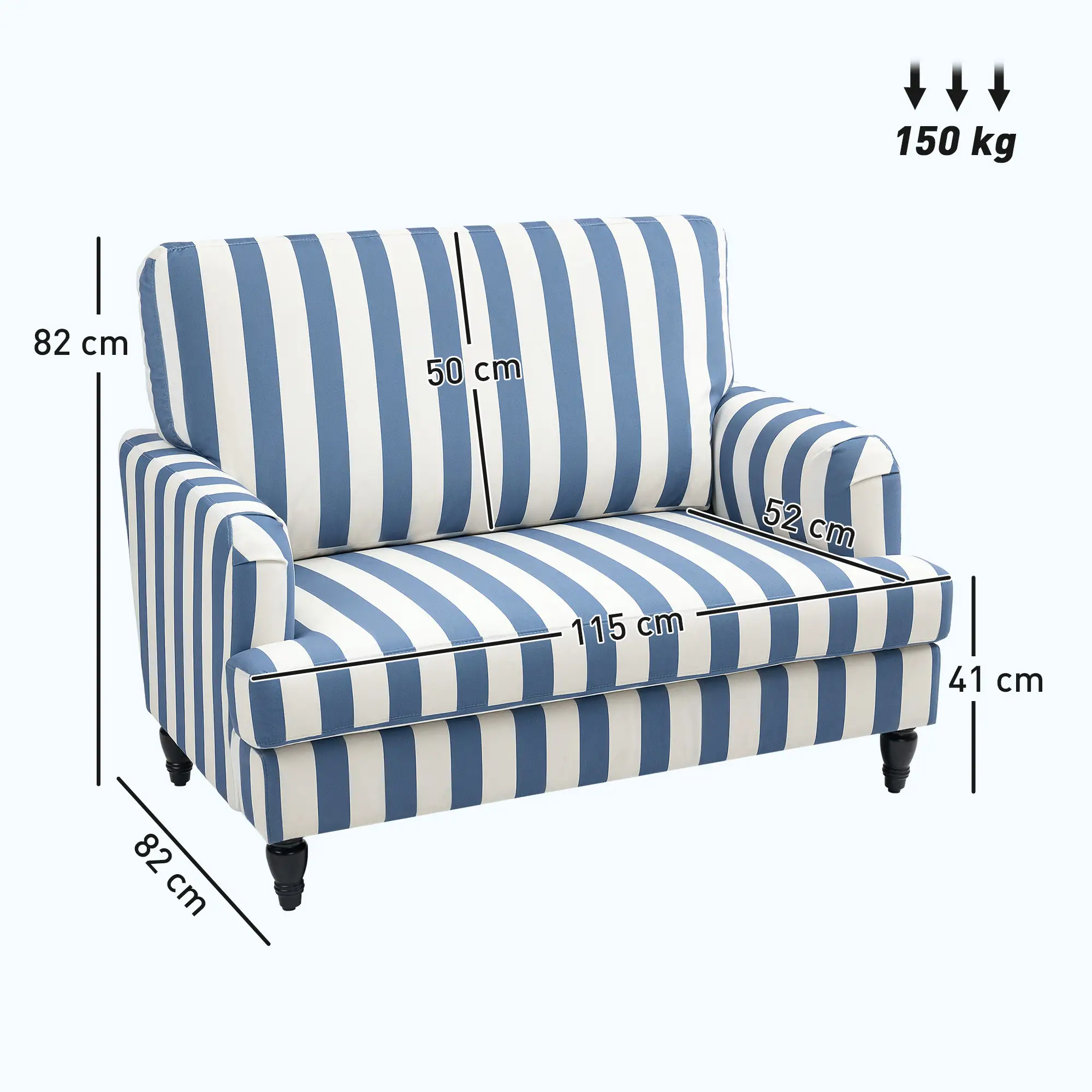Velvet Sofa 115 x 82 x 82cm - Blue And White - 3