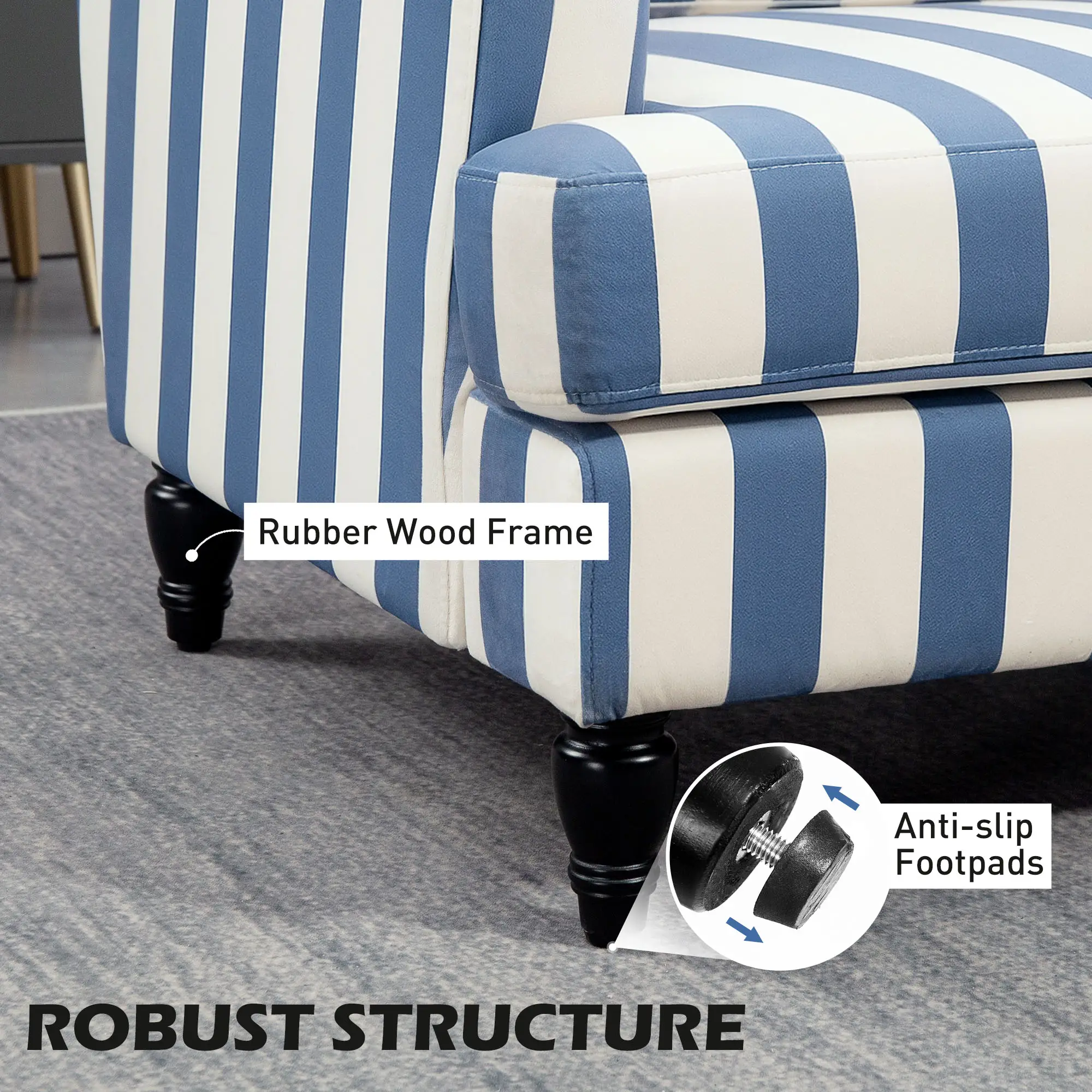 Velvet Sofa 115 x 82 x 82cm - Blue And White - 6