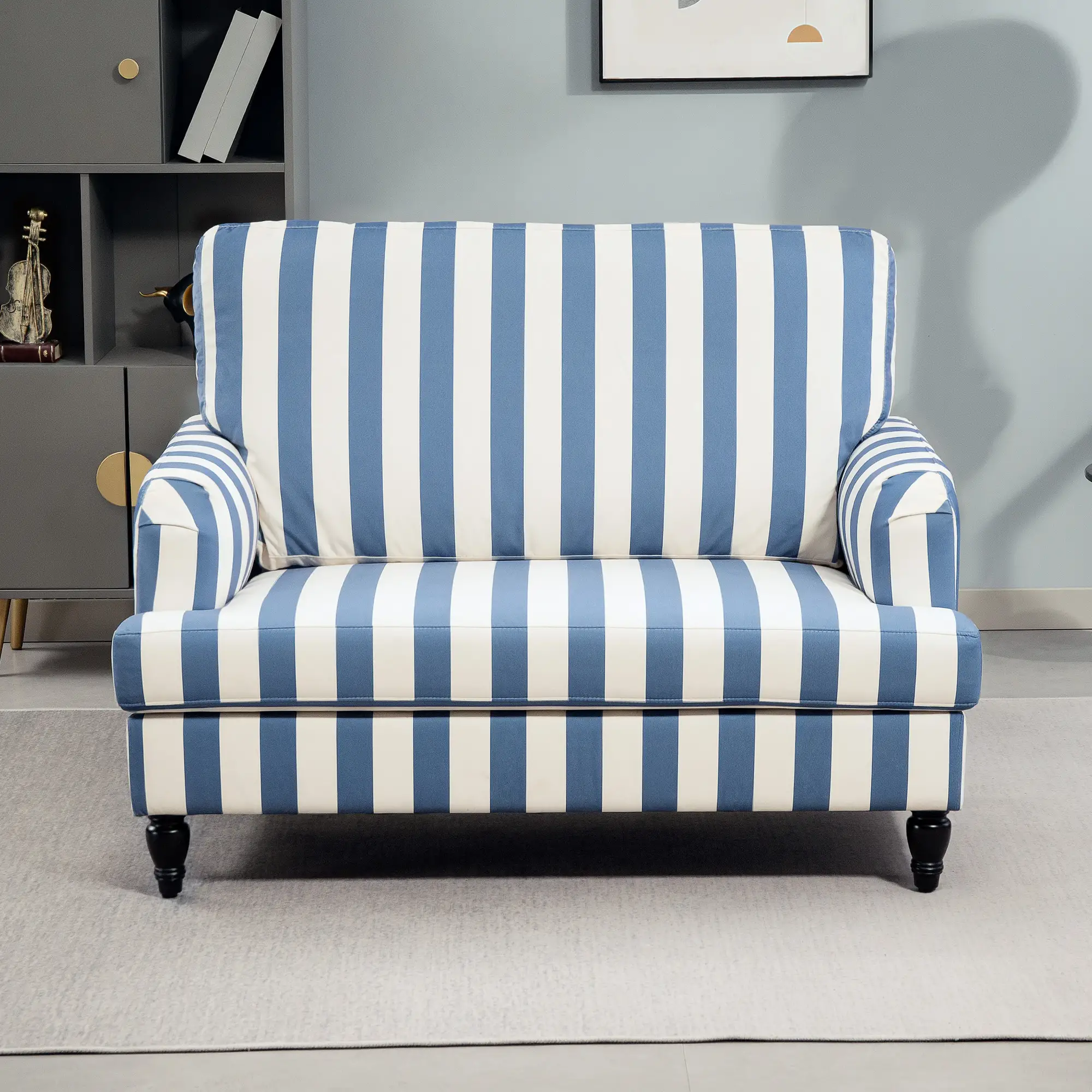 Velvet Sofa 115 x 82 x 82cm - Blue And White - 7