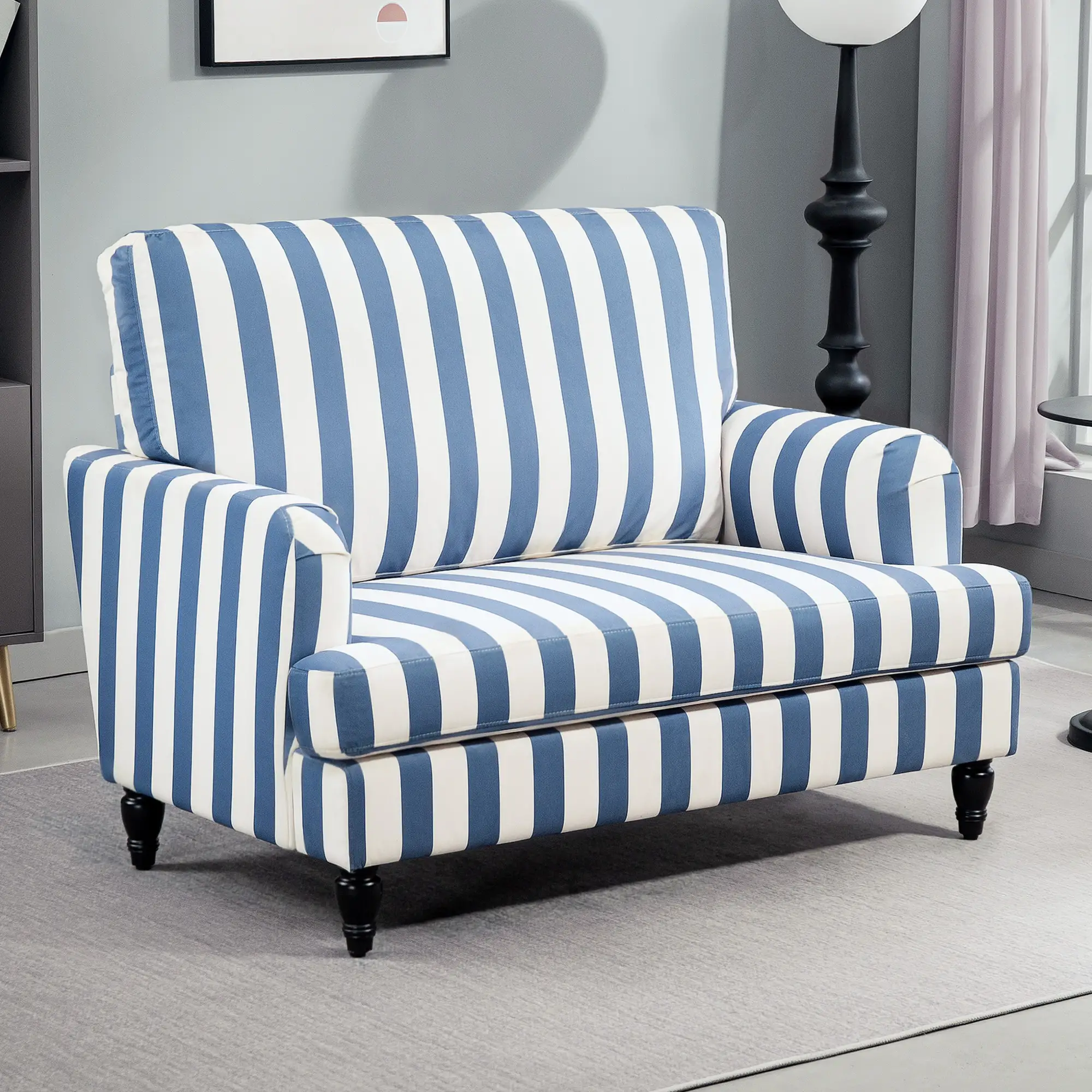 Velvet Sofa 115 x 82 x 82cm - Blue And White - 10