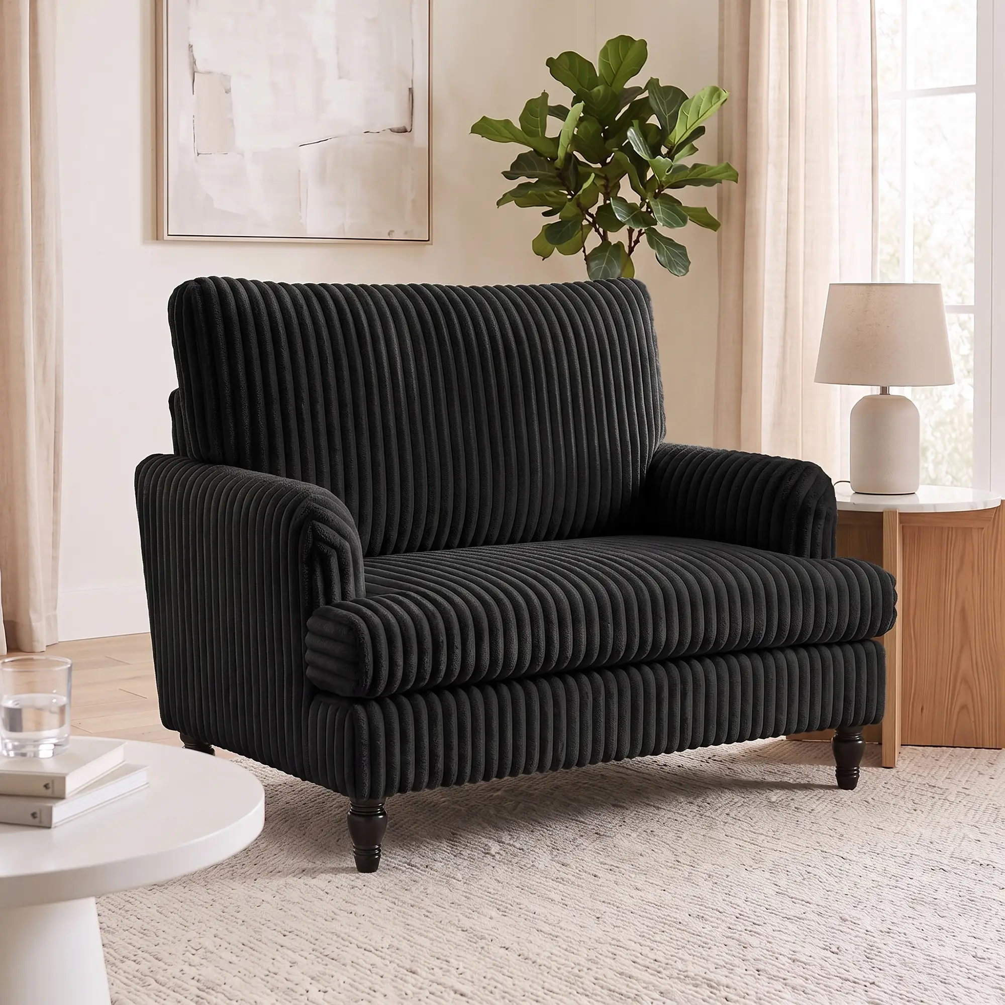 Corduroy Sofa 115 x 82 x 82cm - Black - 2