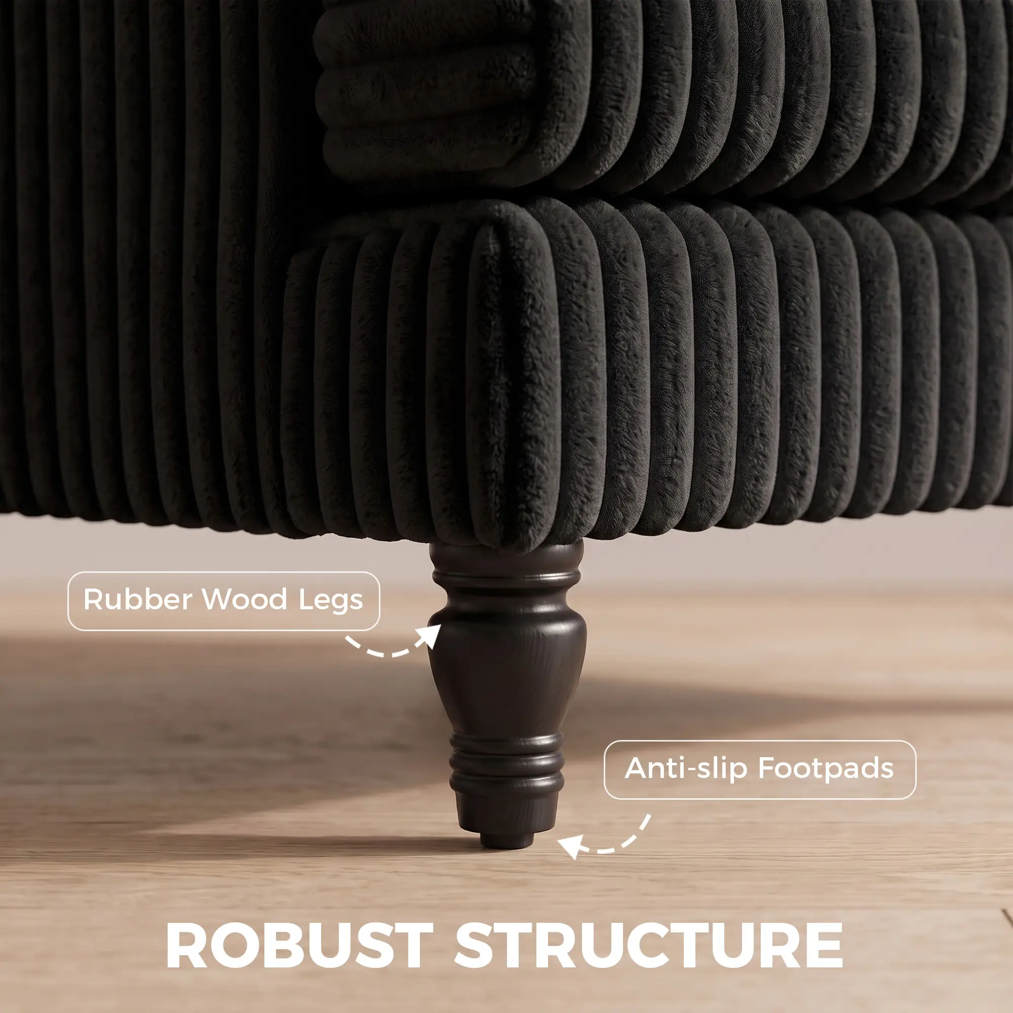 Corduroy Sofa 115 x 82 x 82cm - Black - 5