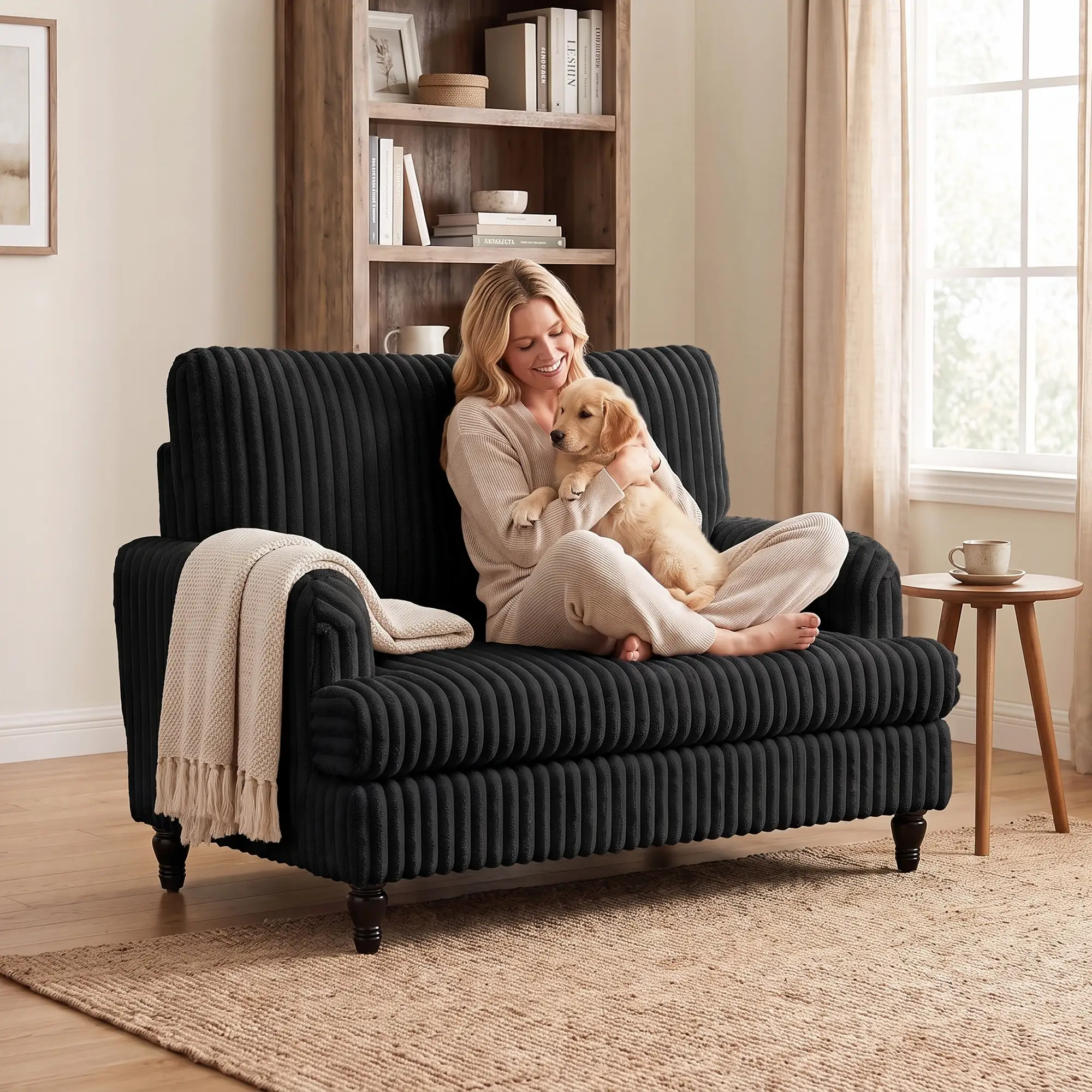 Corduroy Sofa 115 x 82 x 82cm - Black - 6