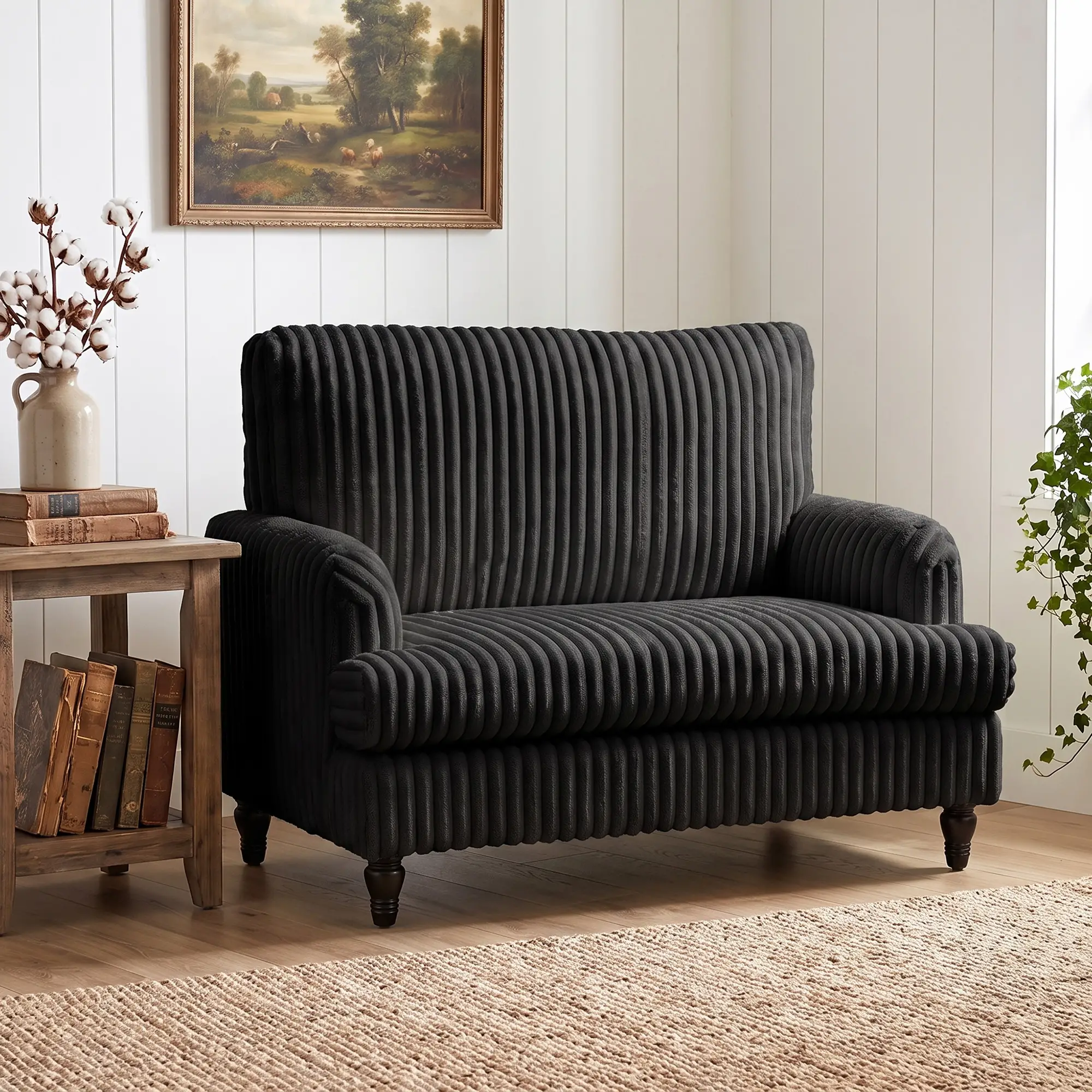Corduroy Sofa 115 x 82 x 82cm - Black - 7