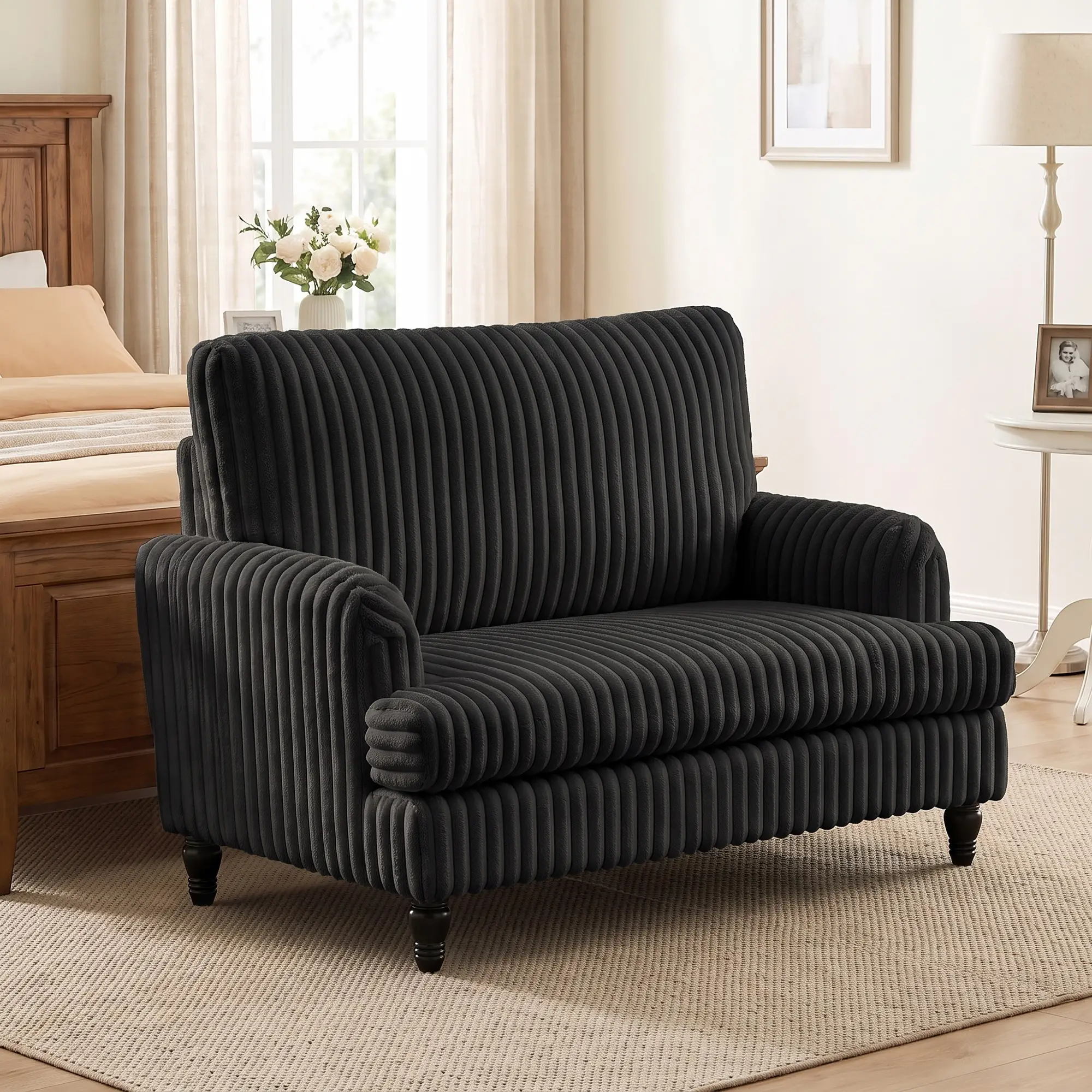 Corduroy Sofa 115 x 82 x 82cm - Black - 12