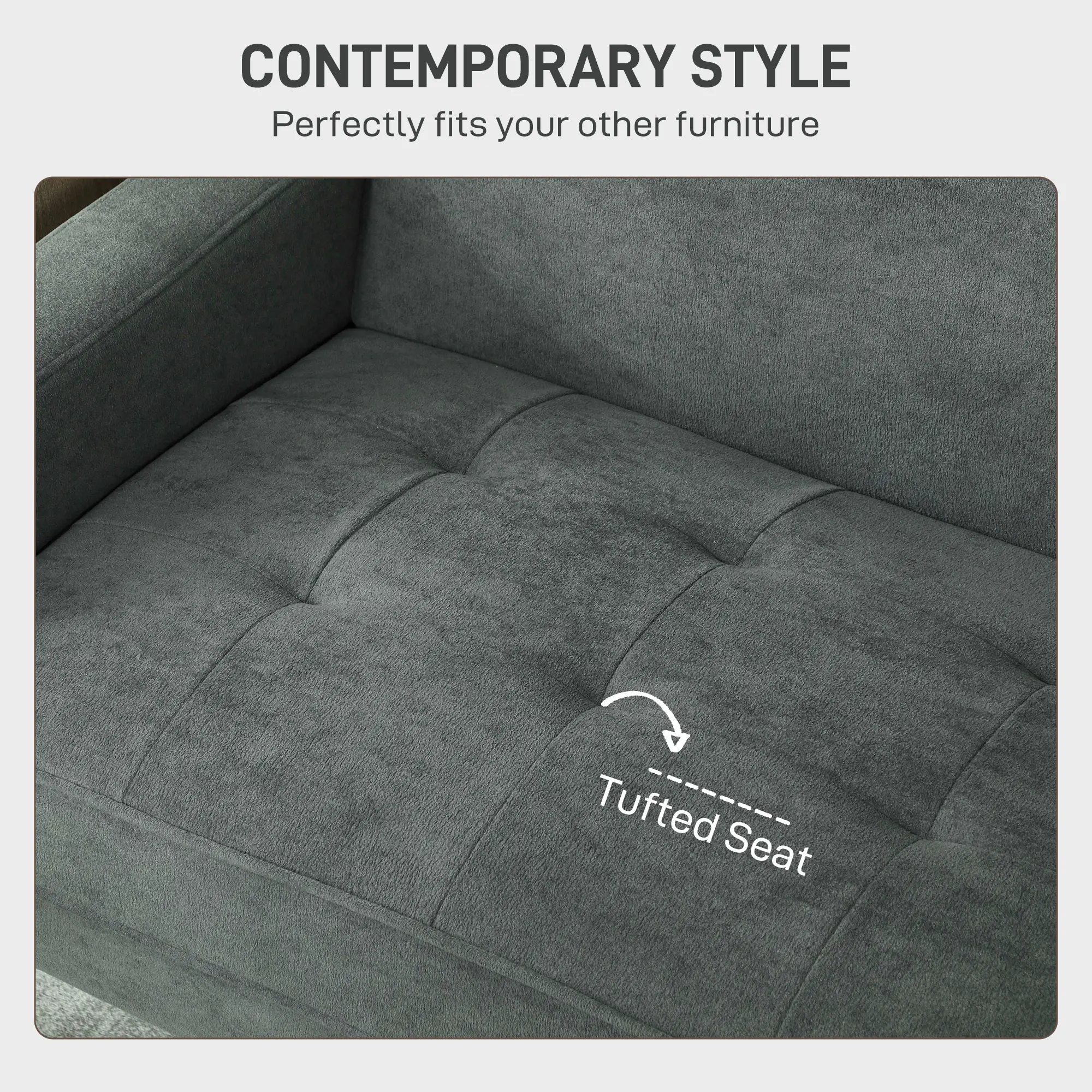 Velvet Sofa 130 x 74.5 x 82cm - Grey, Natural Wood - 5