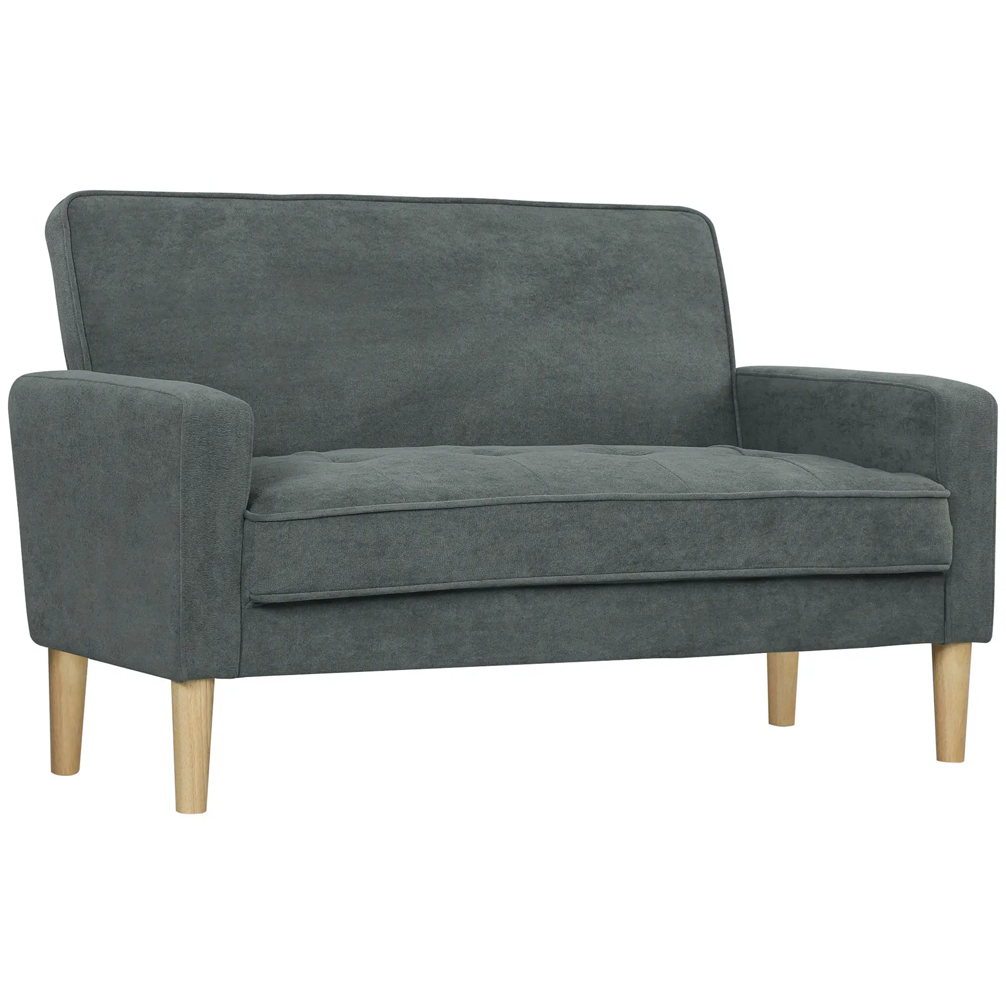 Velvet Sofa 130 x 74.5 x 82cm - Grey, Natural Wood - 11