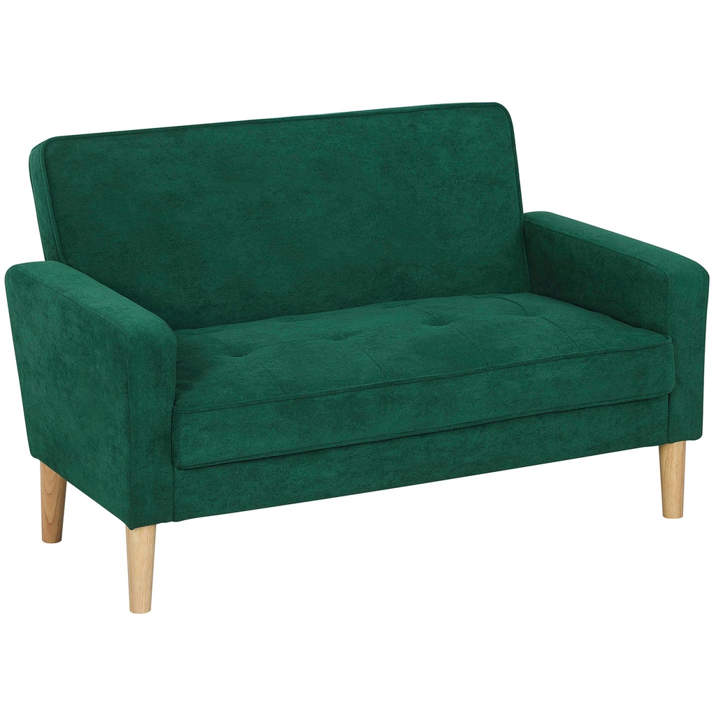 Velvet Sofa 130 x 74.5 x 82cm - Green, Natural Wood - 1