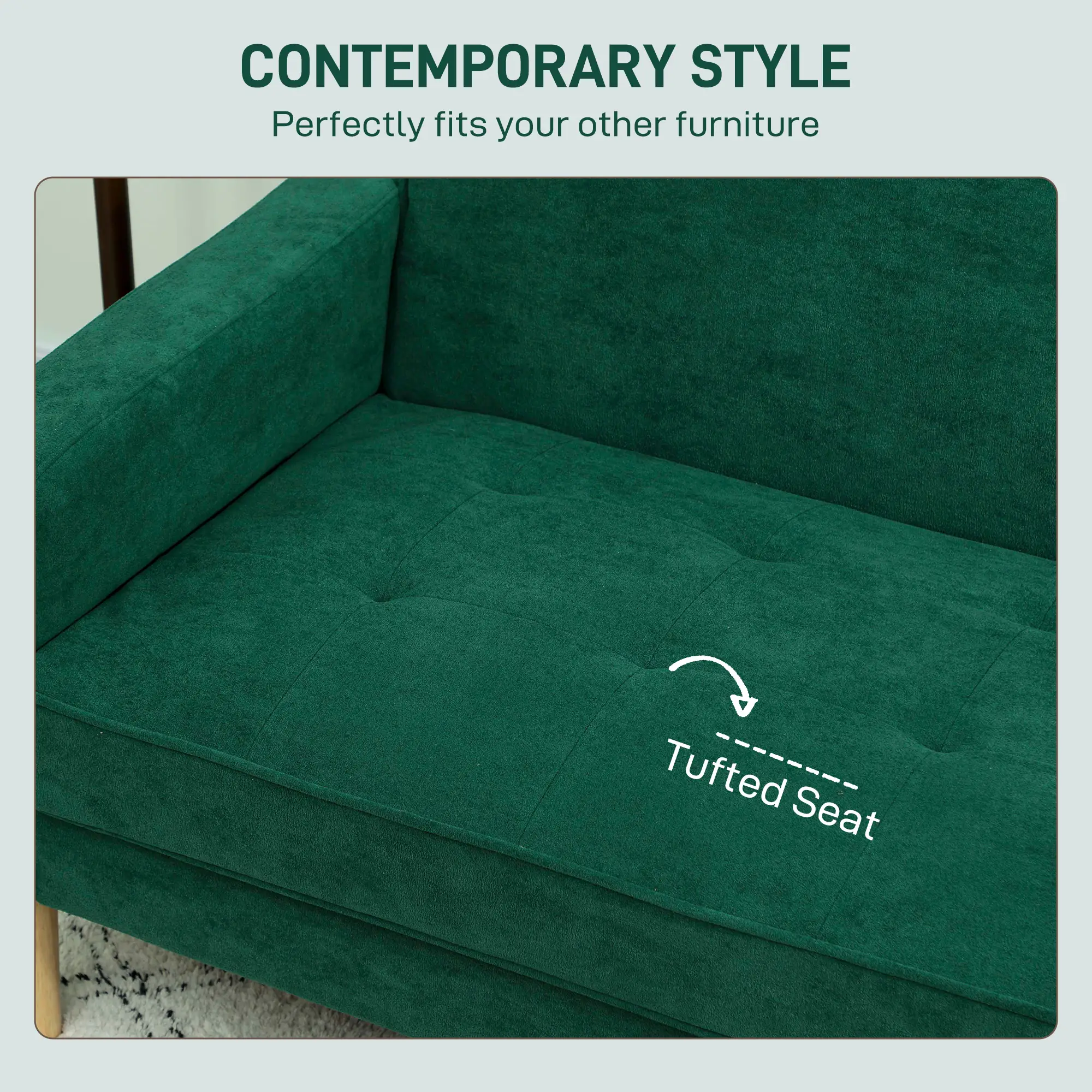 Velvet Sofa 130 x 74.5 x 82cm - Green, Natural Wood - 5