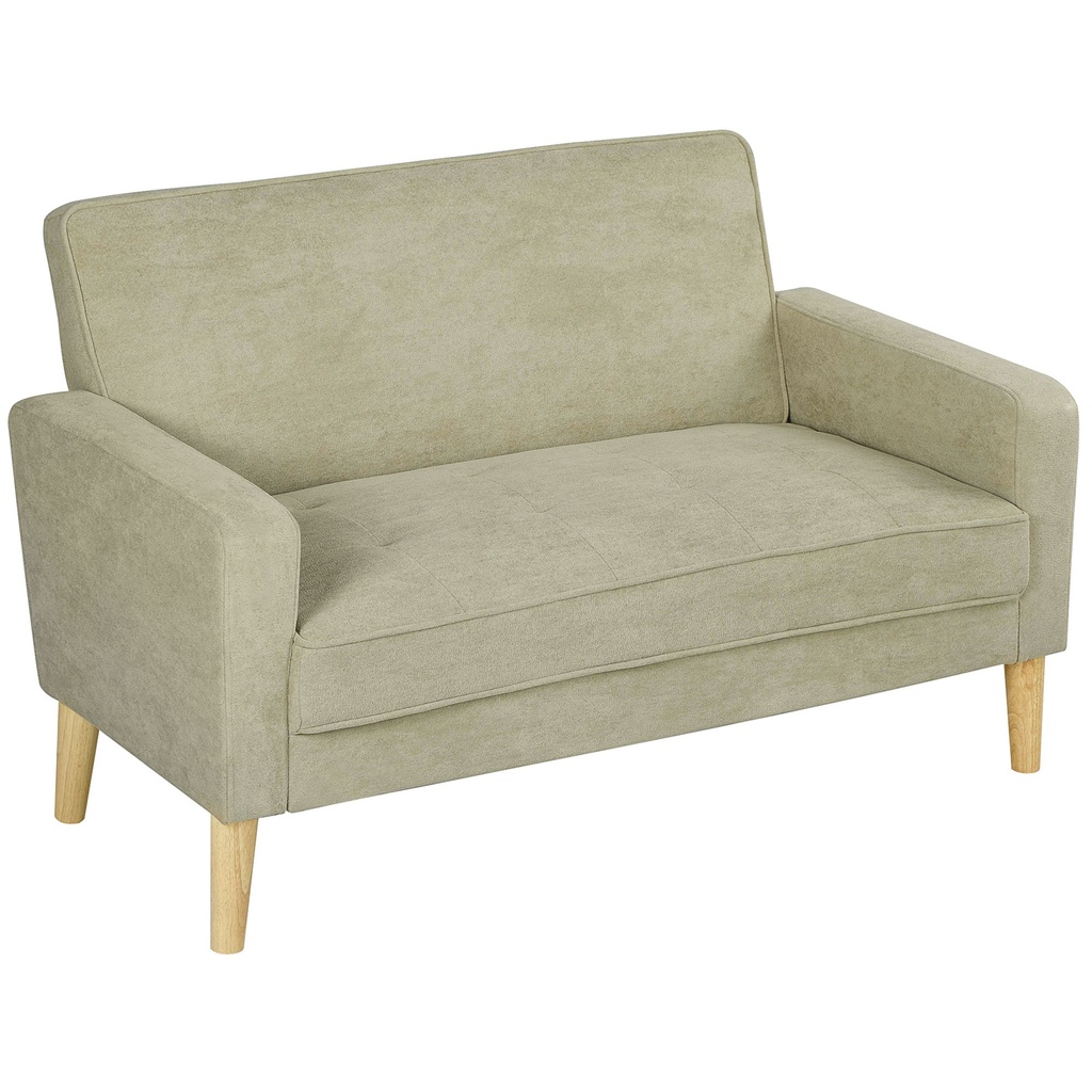 Velvet Sofa 130 x 74.5 x 82cm - Beige, Natural Wood - 1