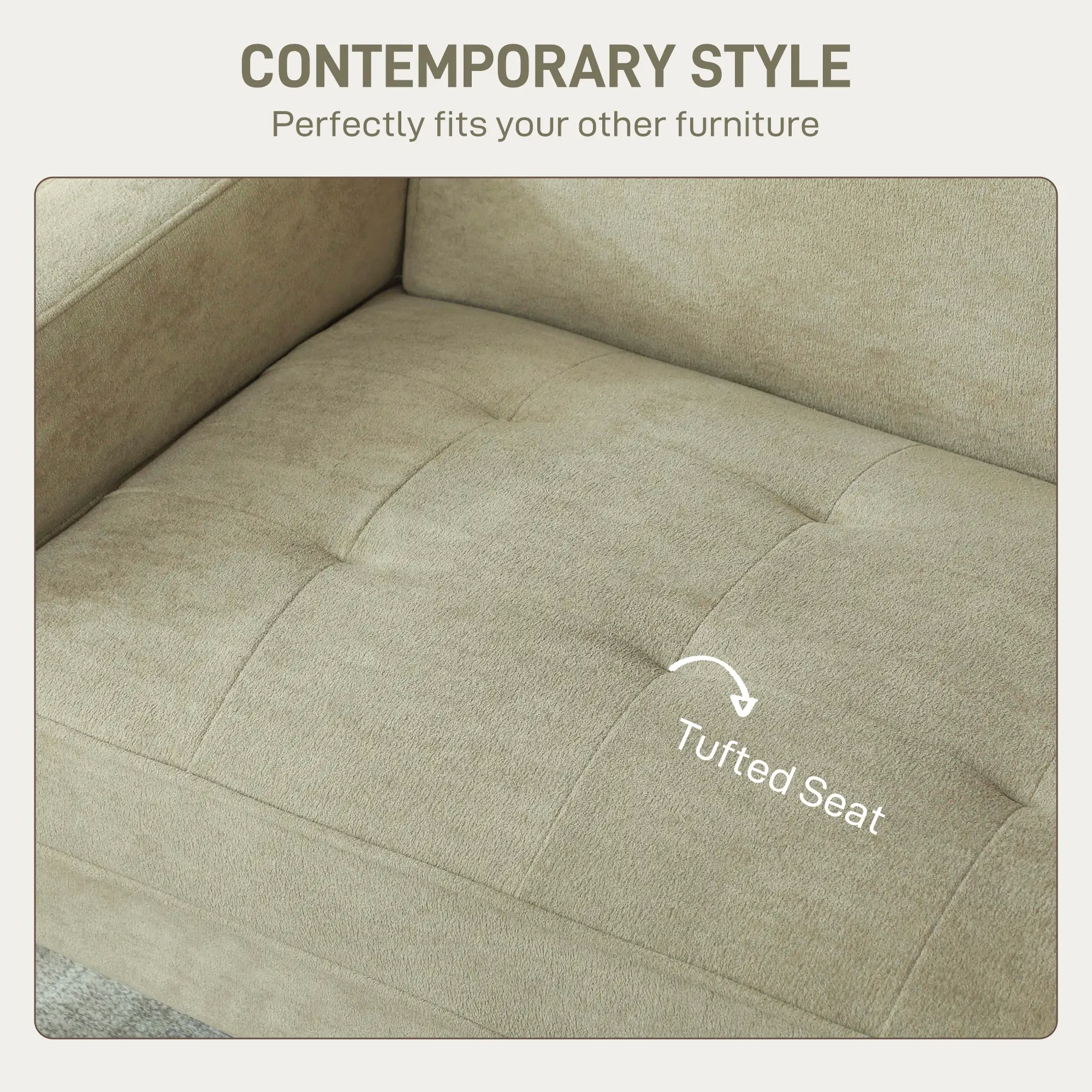 Velvet Sofa 130 x 74.5 x 82cm - Beige, Natural Wood - 5