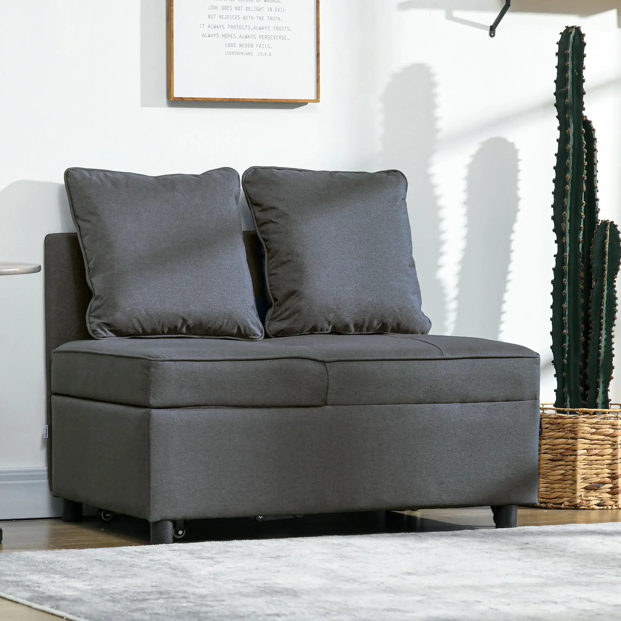 Linen Sofa Bed 67 x 98 x 71cm - Grey - 2