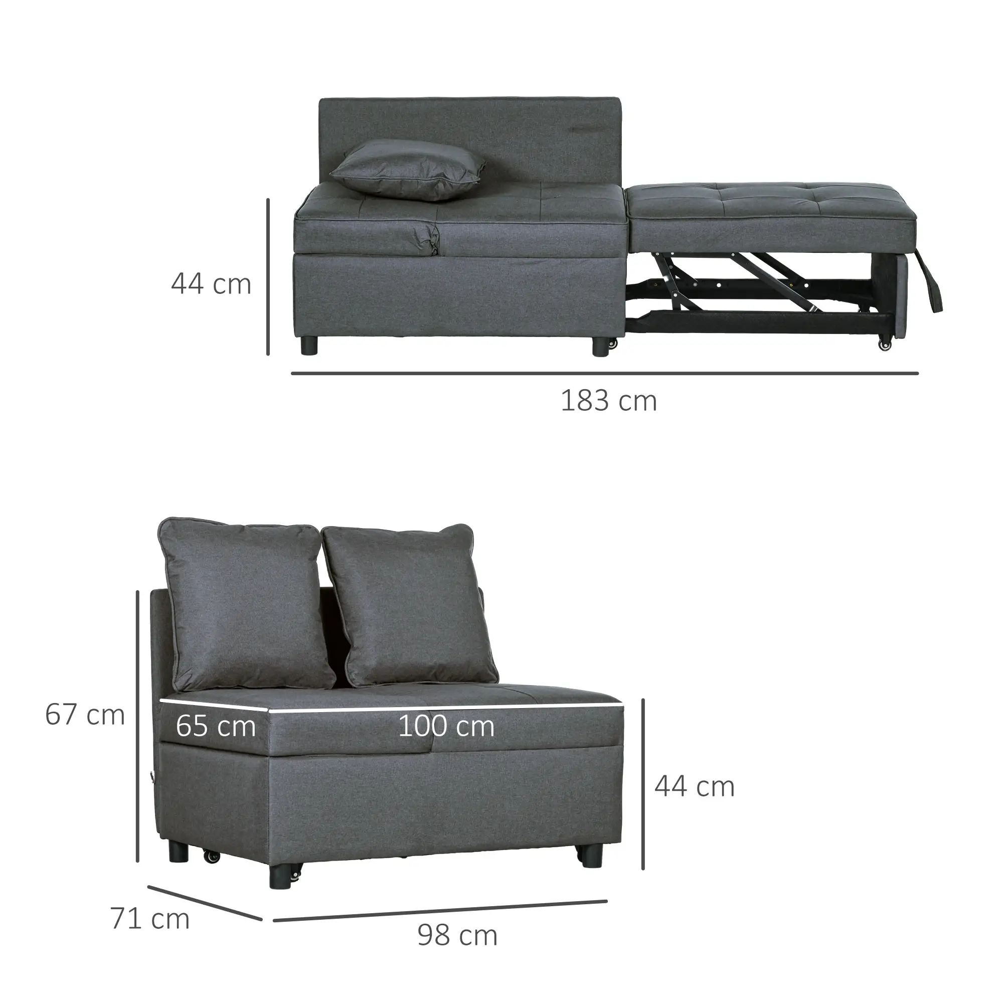 Linen Sofa Bed 67 x 98 x 71cm - Grey - 3