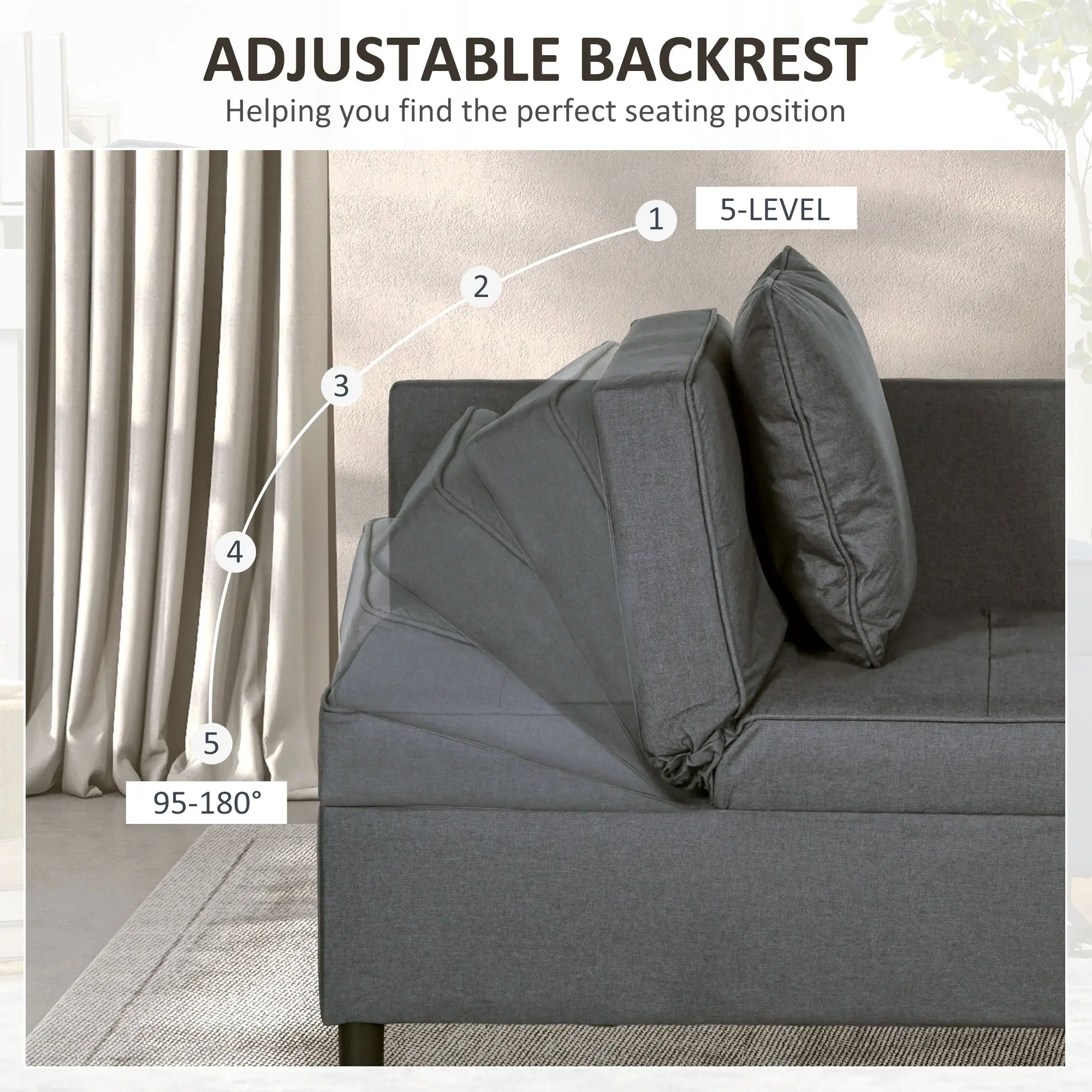 Linen Sofa Bed 67 x 98 x 71cm - Grey - 5