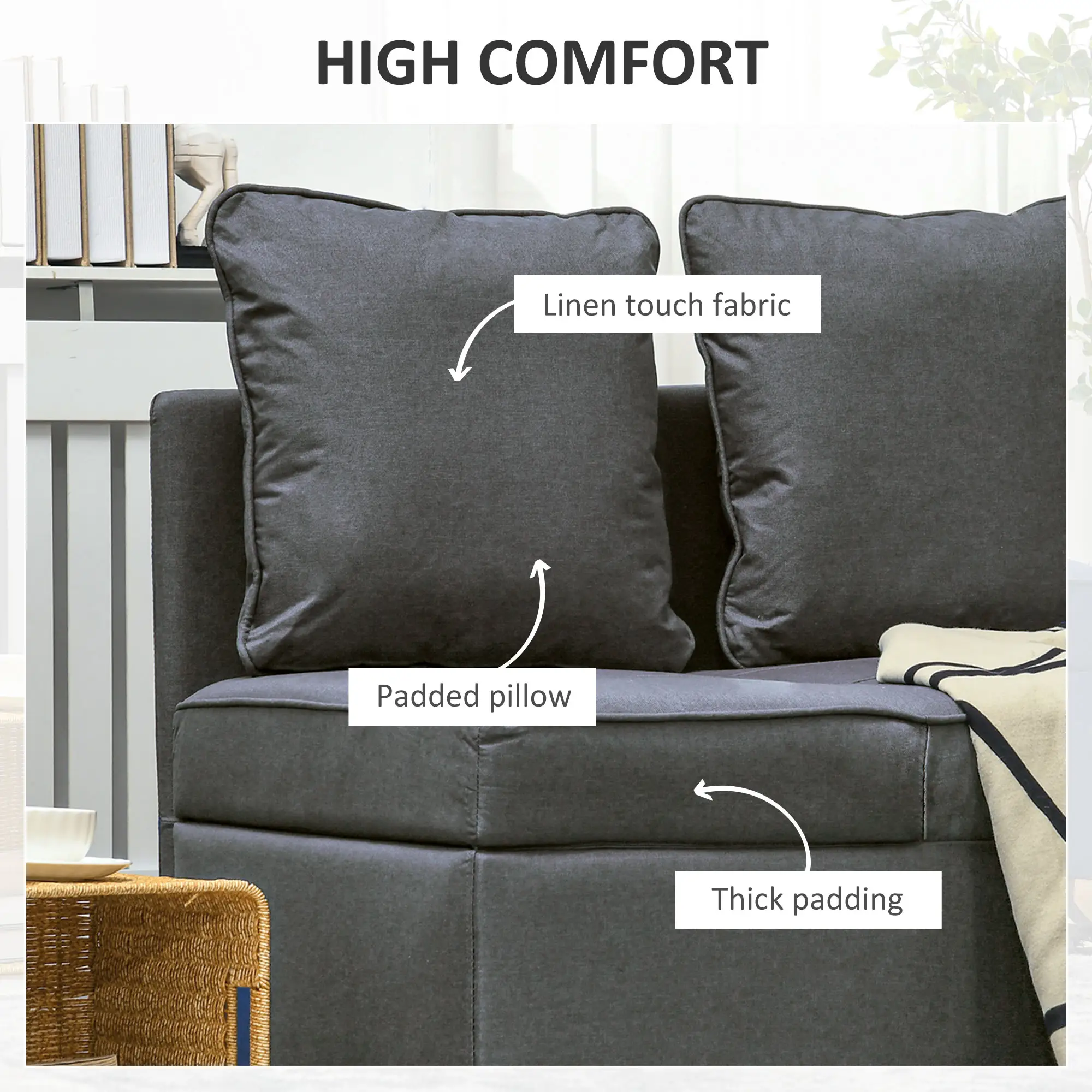 Linen Sofa Bed 67 x 98 x 71cm - Grey - 6