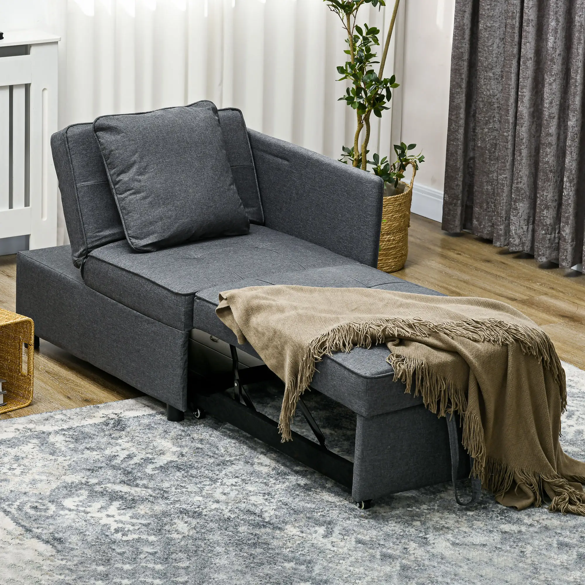 Linen Sofa Bed 67 x 98 x 71cm - Grey - 7