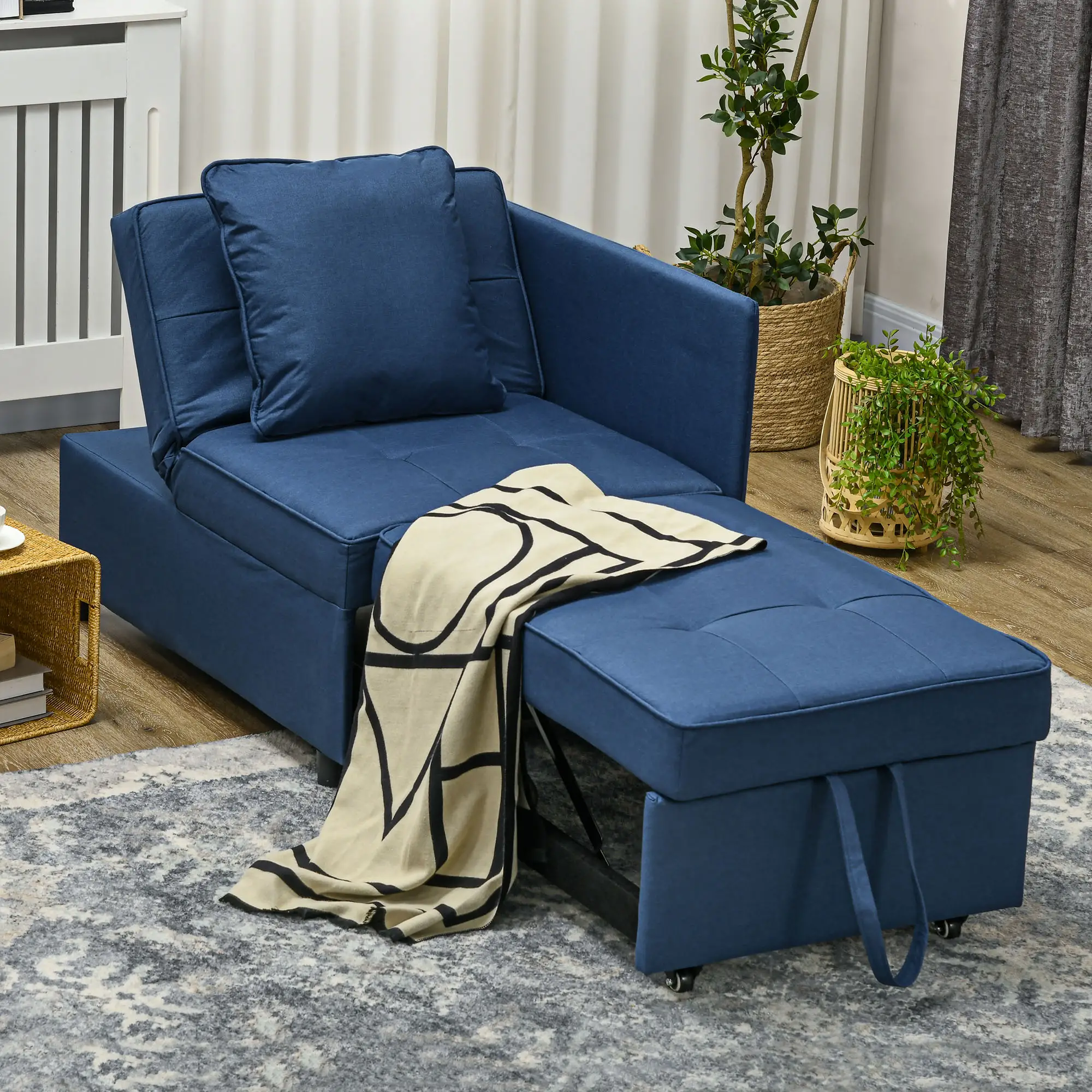 Linen Sofa Bed 67 x 98 x 71cm - Blue - 2