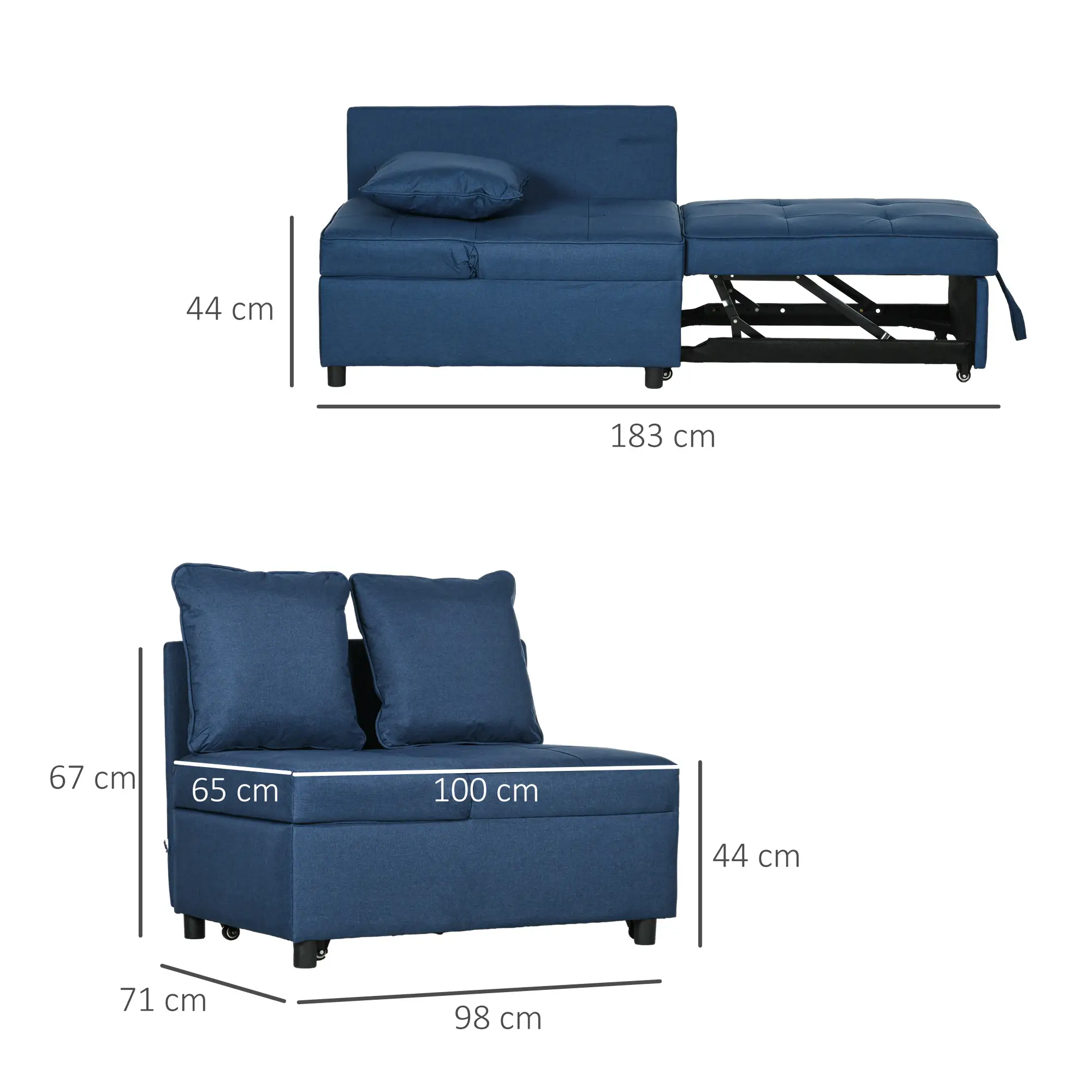 Linen Sofa Bed 67 x 98 x 71cm - Blue - 3