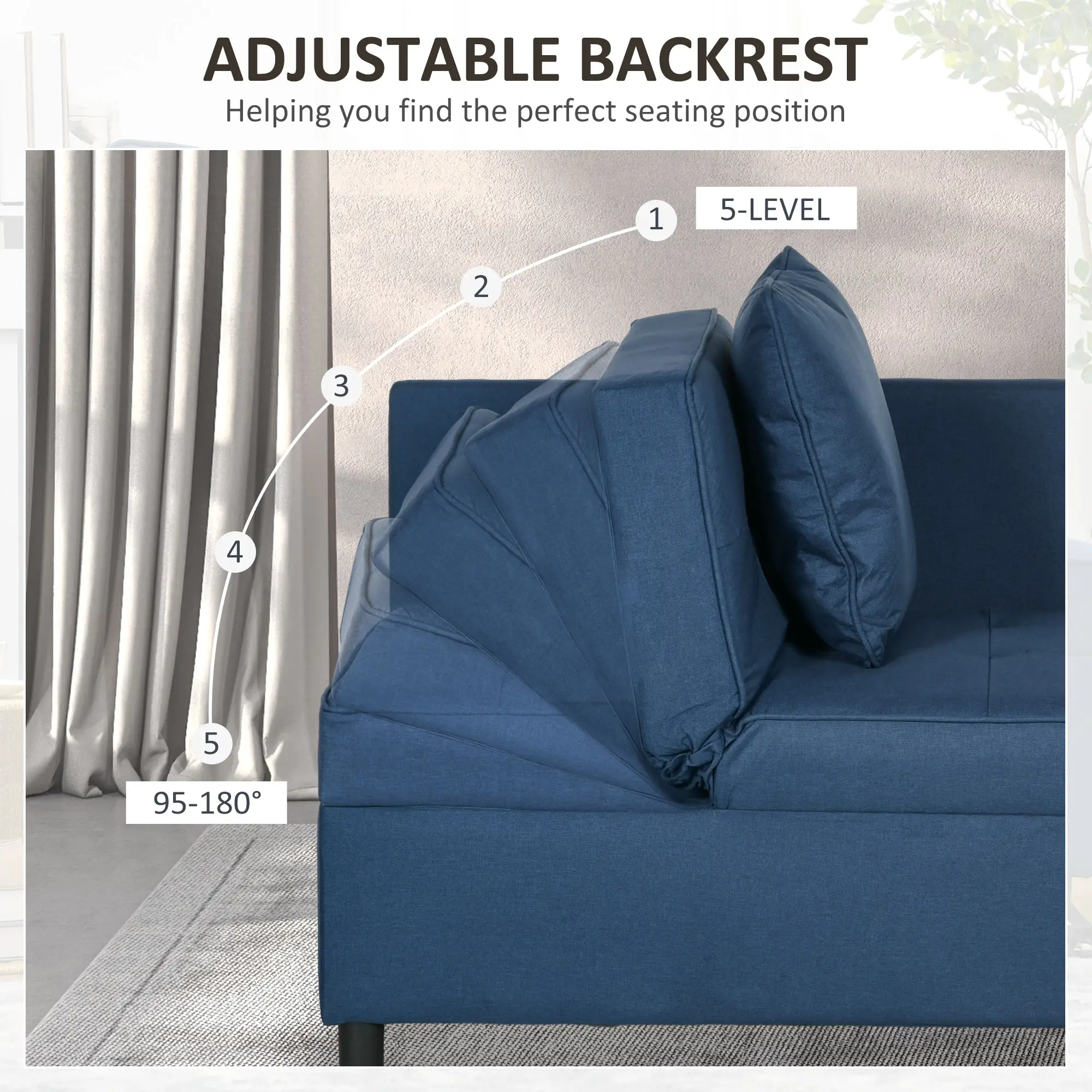 Linen Sofa Bed 67 x 98 x 71cm - Blue - 5