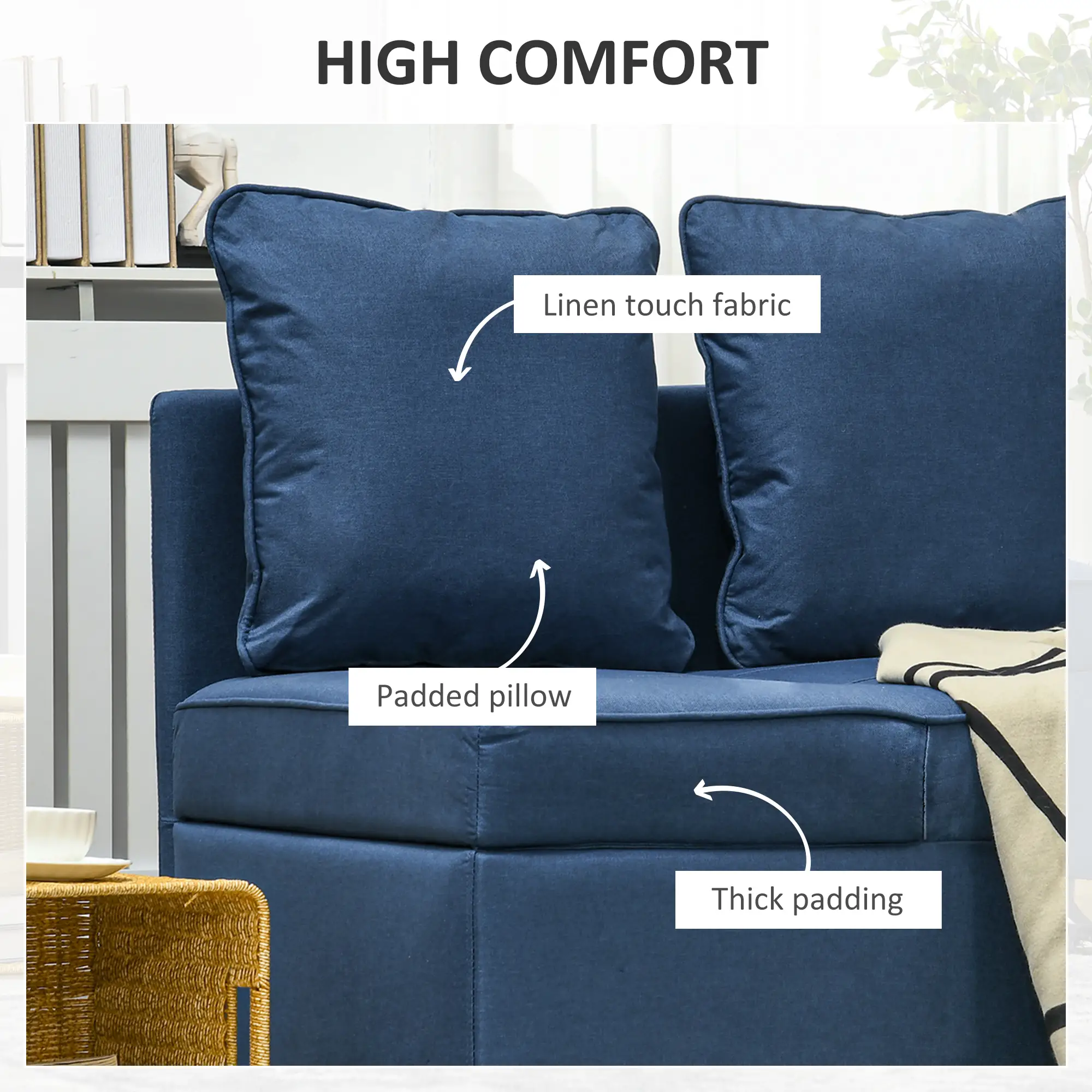 Linen Sofa Bed 67 x 98 x 71cm - Blue - 6