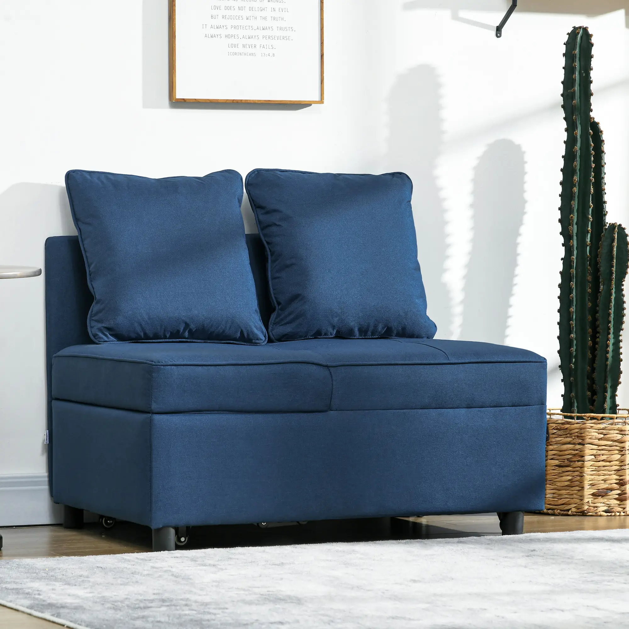 Linen Sofa Bed 67 x 98 x 71cm - Blue - 7