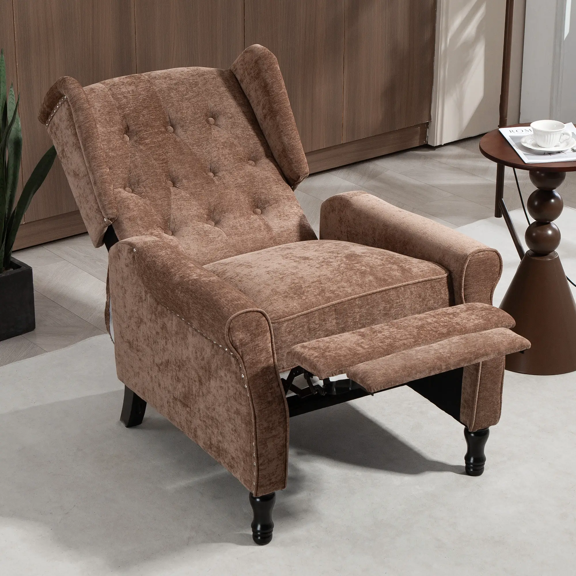Manual Linen Recliner Armchair 76 x 88 x 101cm - Brown - 10
