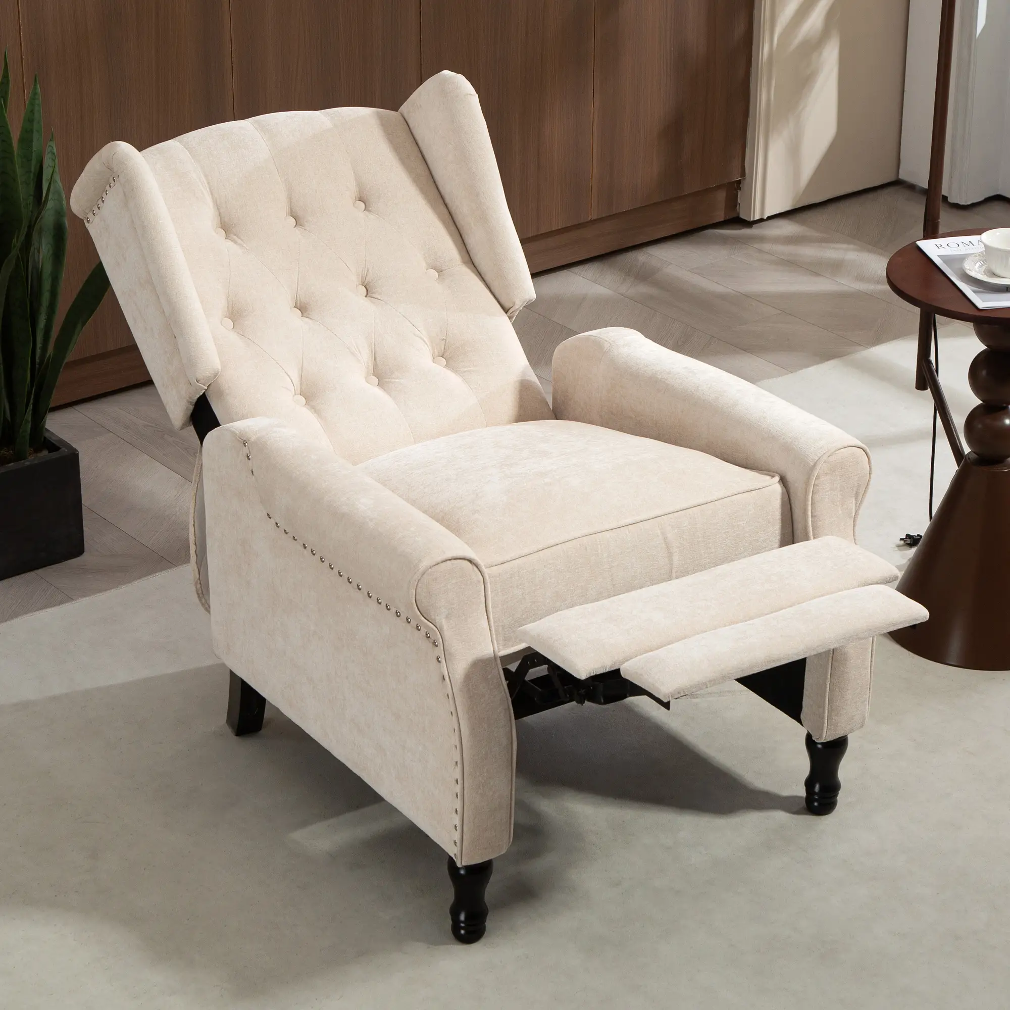 Manual Linen Recliner Armchair 76 x 88 x 101cm - Beige - 11